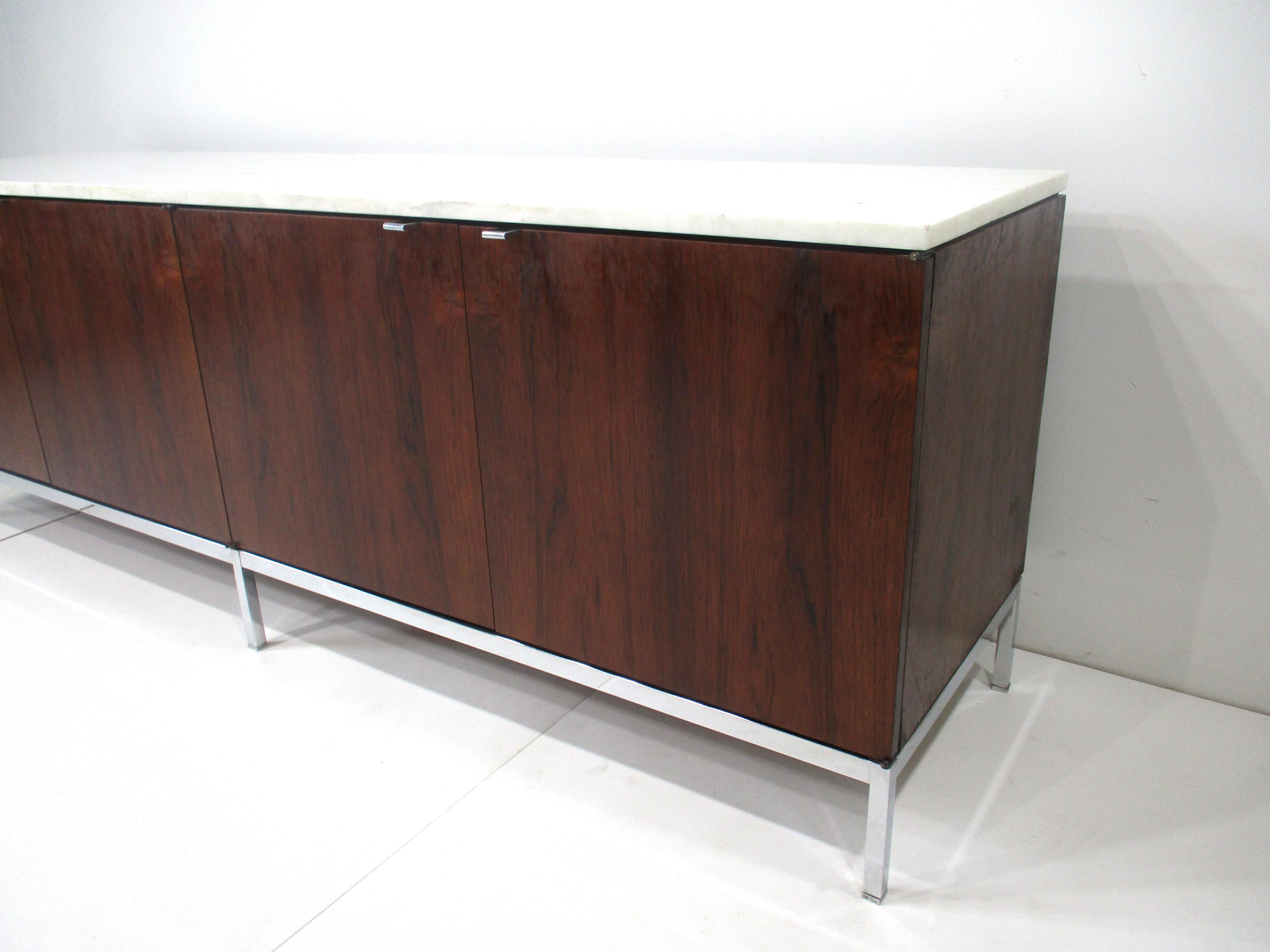 20th Century Florence Knoll Rosewood and Marble Credenza for Knoll