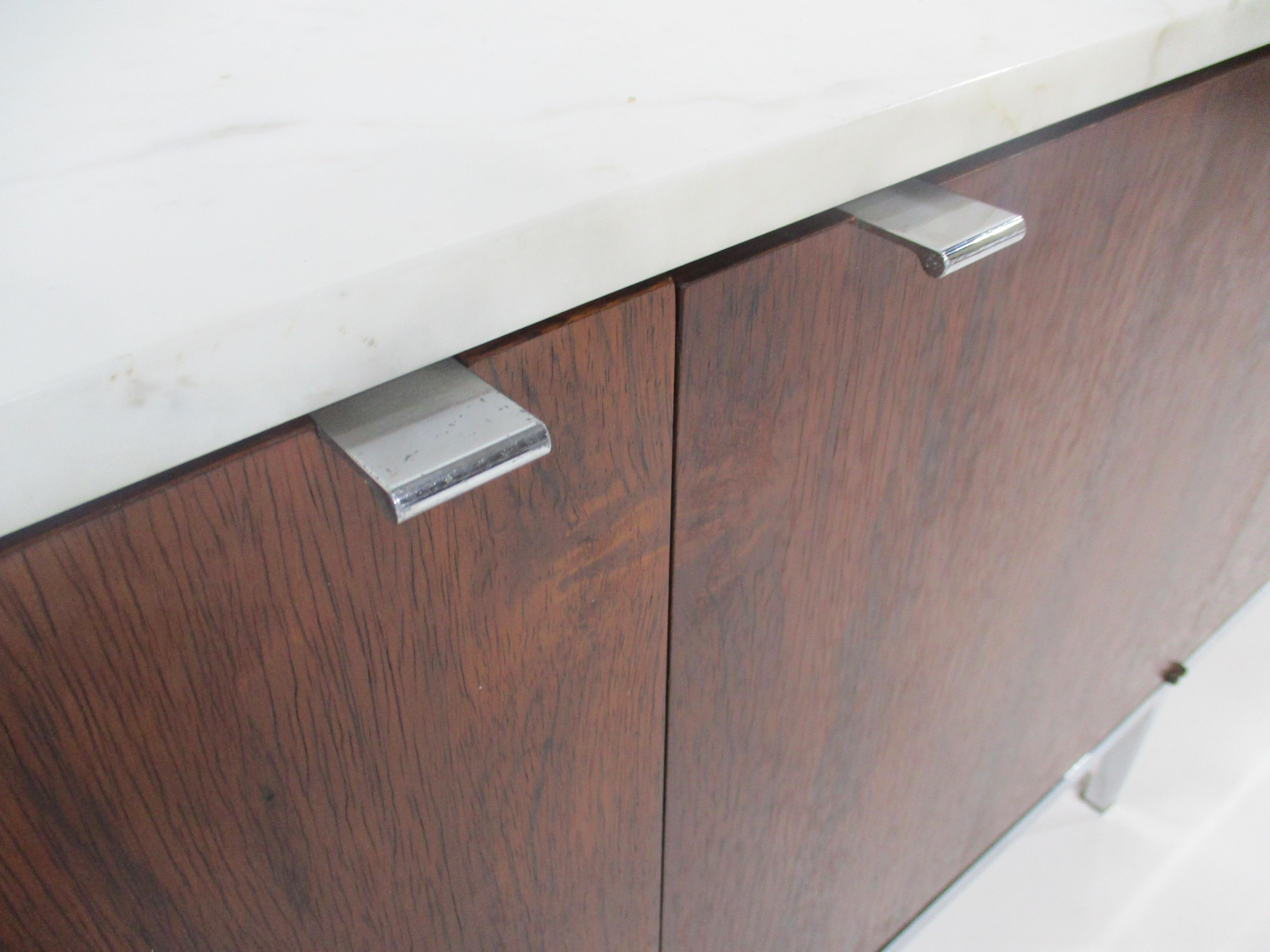 Chrome Florence Knoll Rosewood and Marble Credenza for Knoll