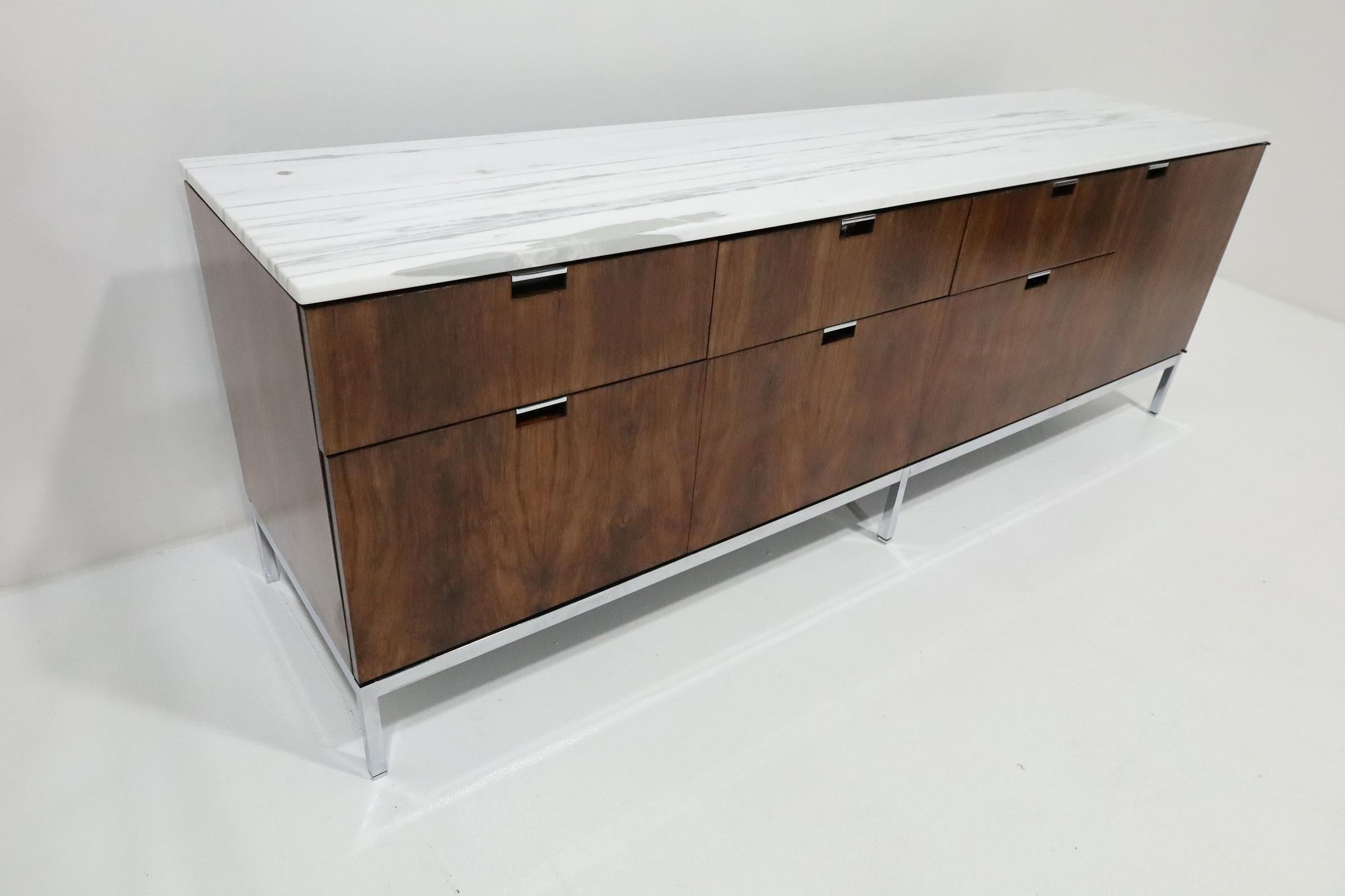 American Florence Knoll Rosewood and Marble Credenza or Sideboard, 1960s For Sale