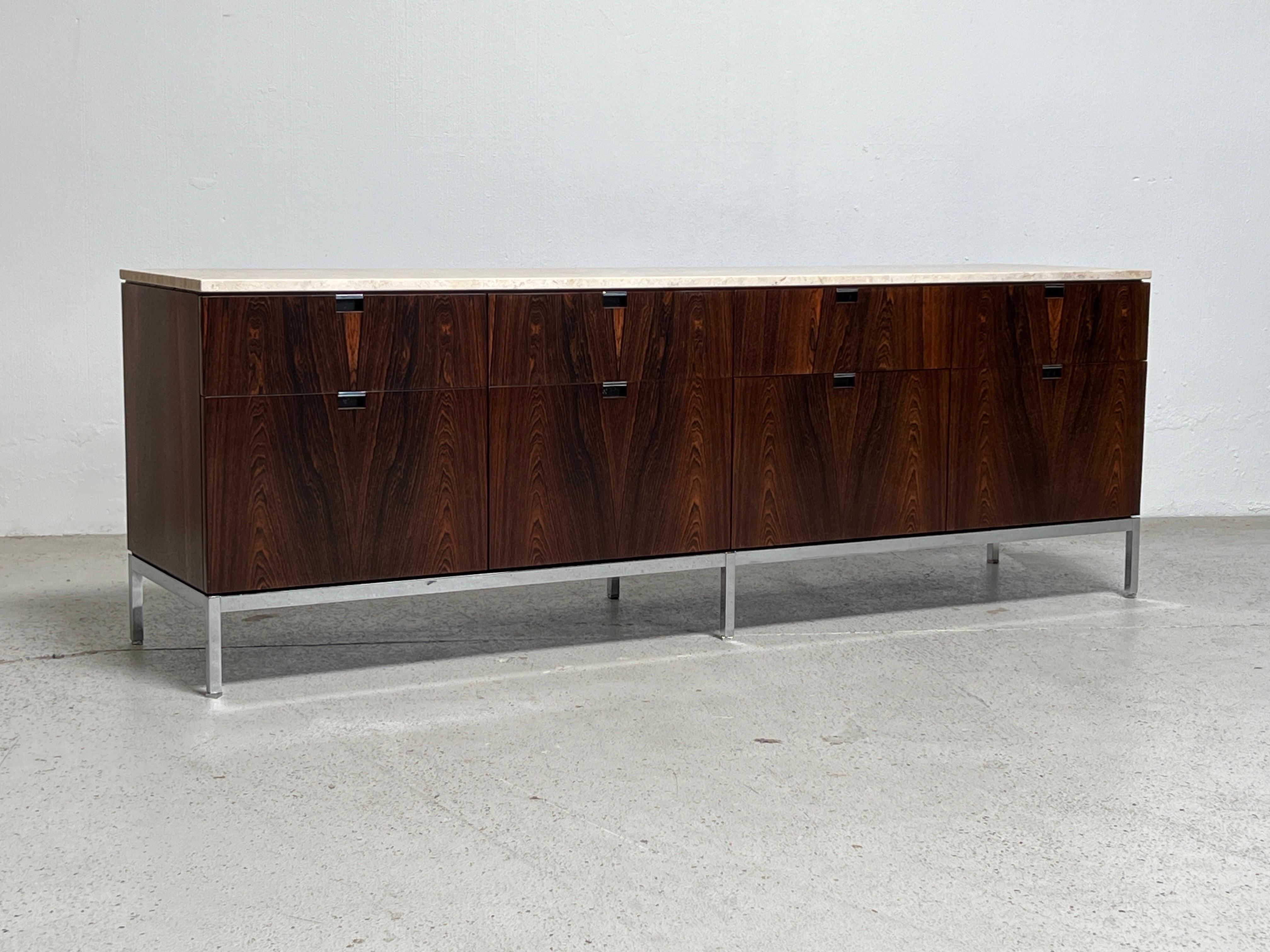 Florence Knoll Rosewood and Travertine Credenza  For Sale 6
