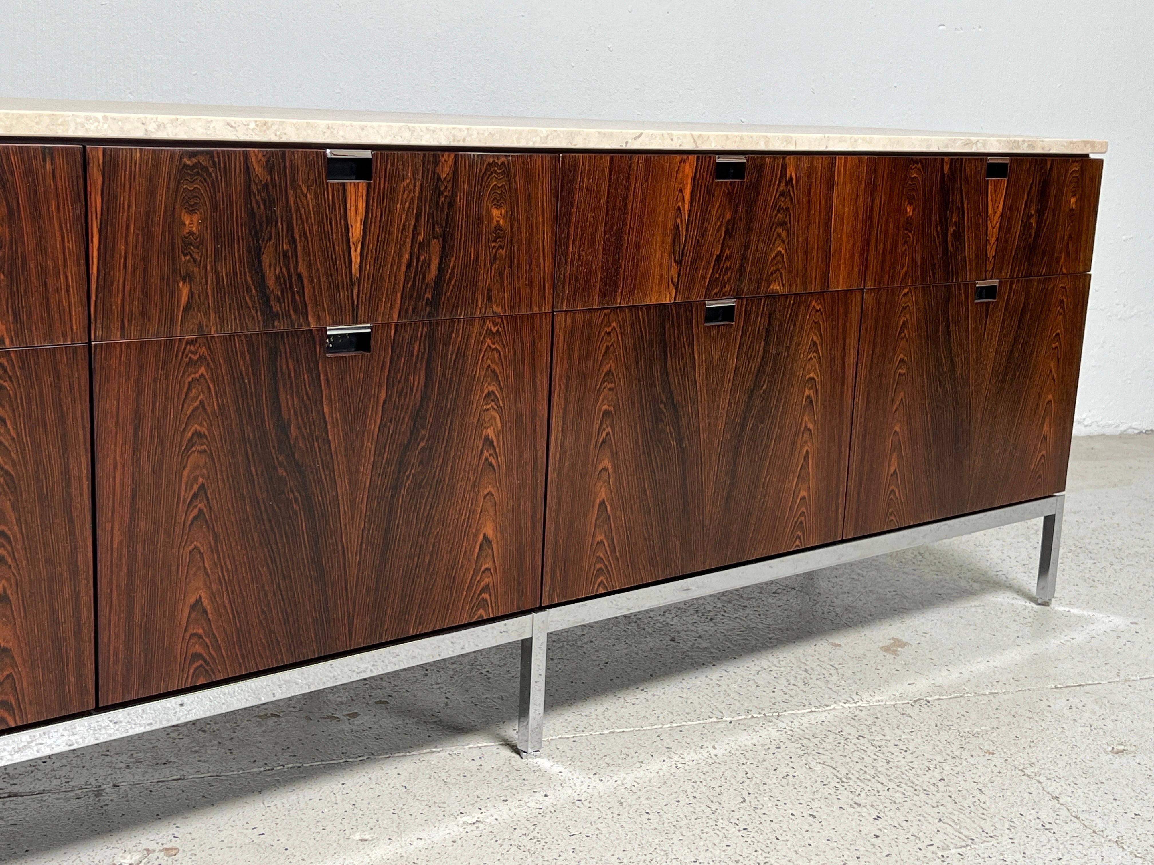 Florence Knoll Rosewood and Travertine Credenza  For Sale 7