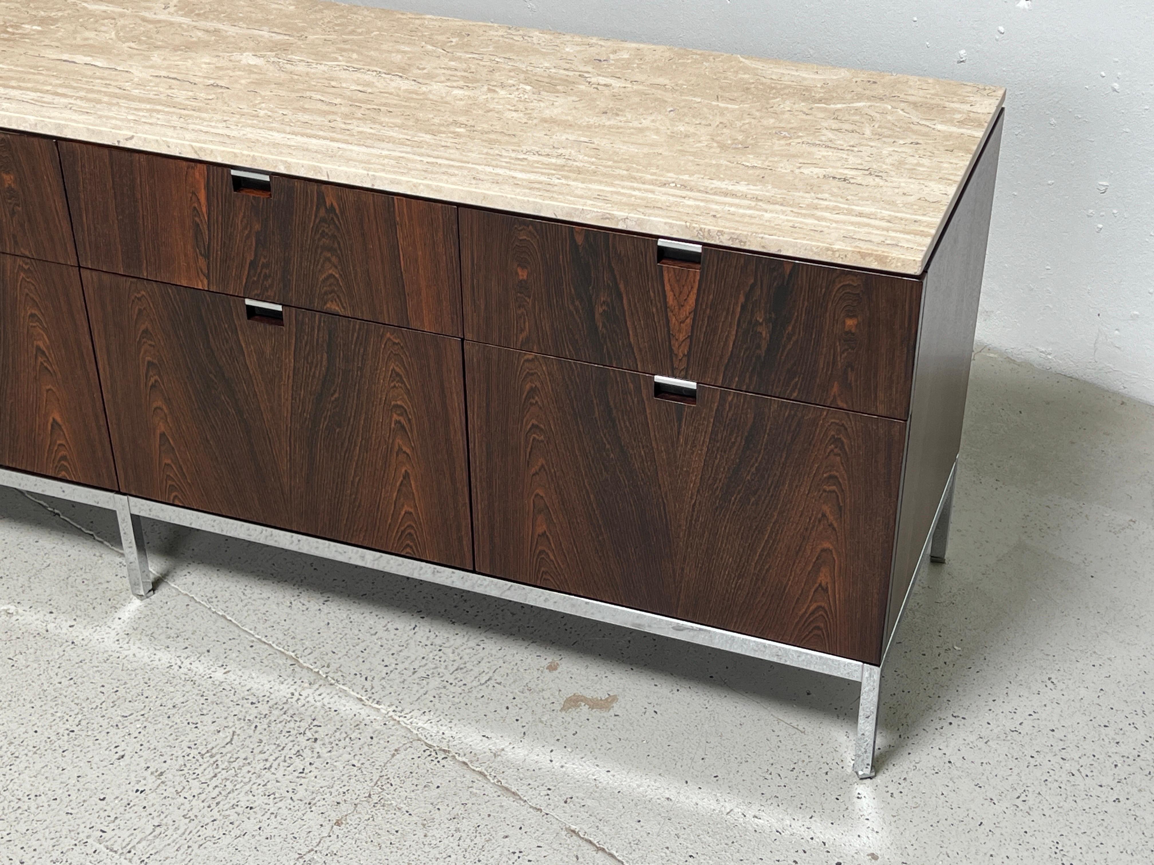 Florence Knoll Rosewood and Travertine Credenza  For Sale 11