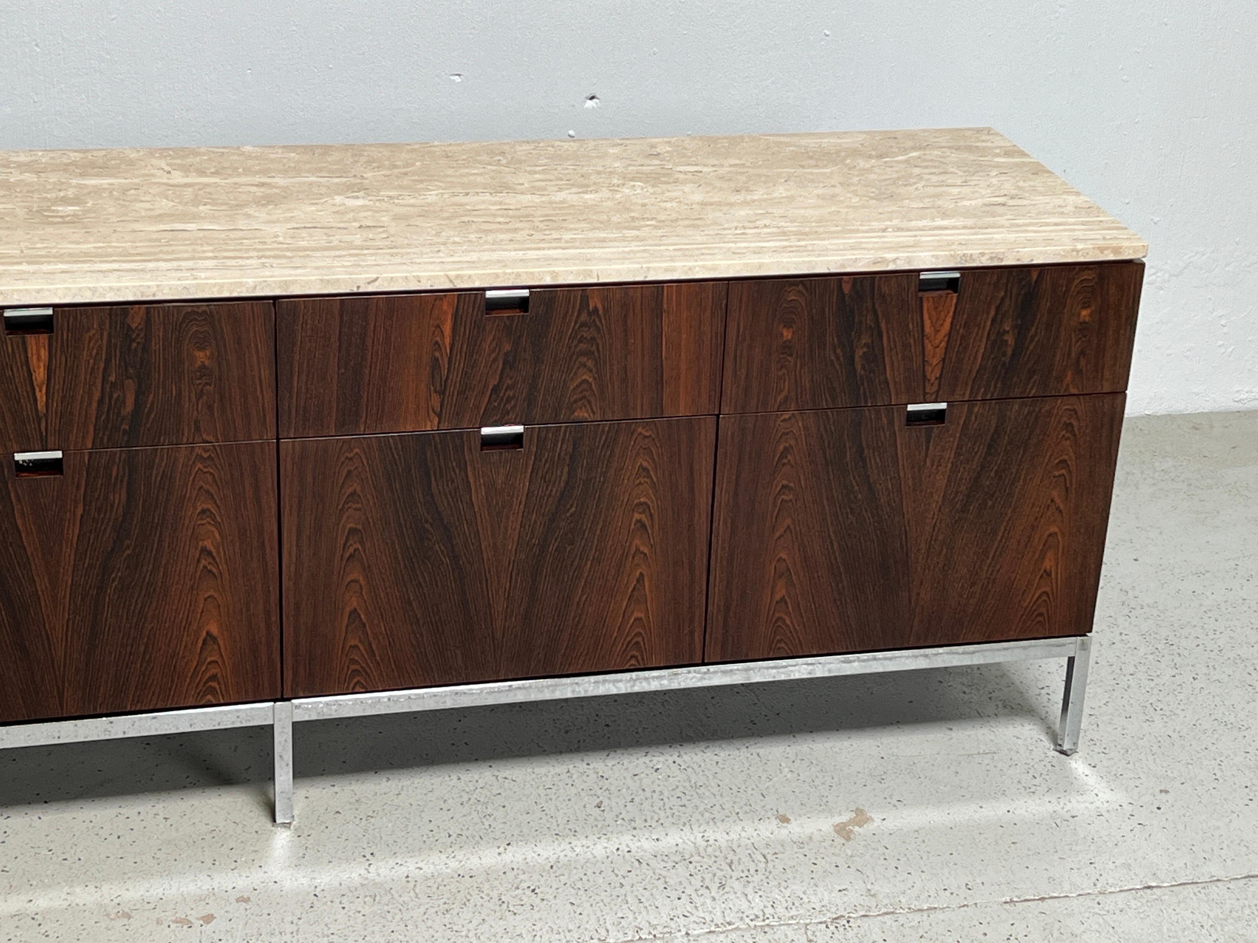 Florence Knoll Rosewood and Travertine Credenza  In Good Condition For Sale In Dallas, TX