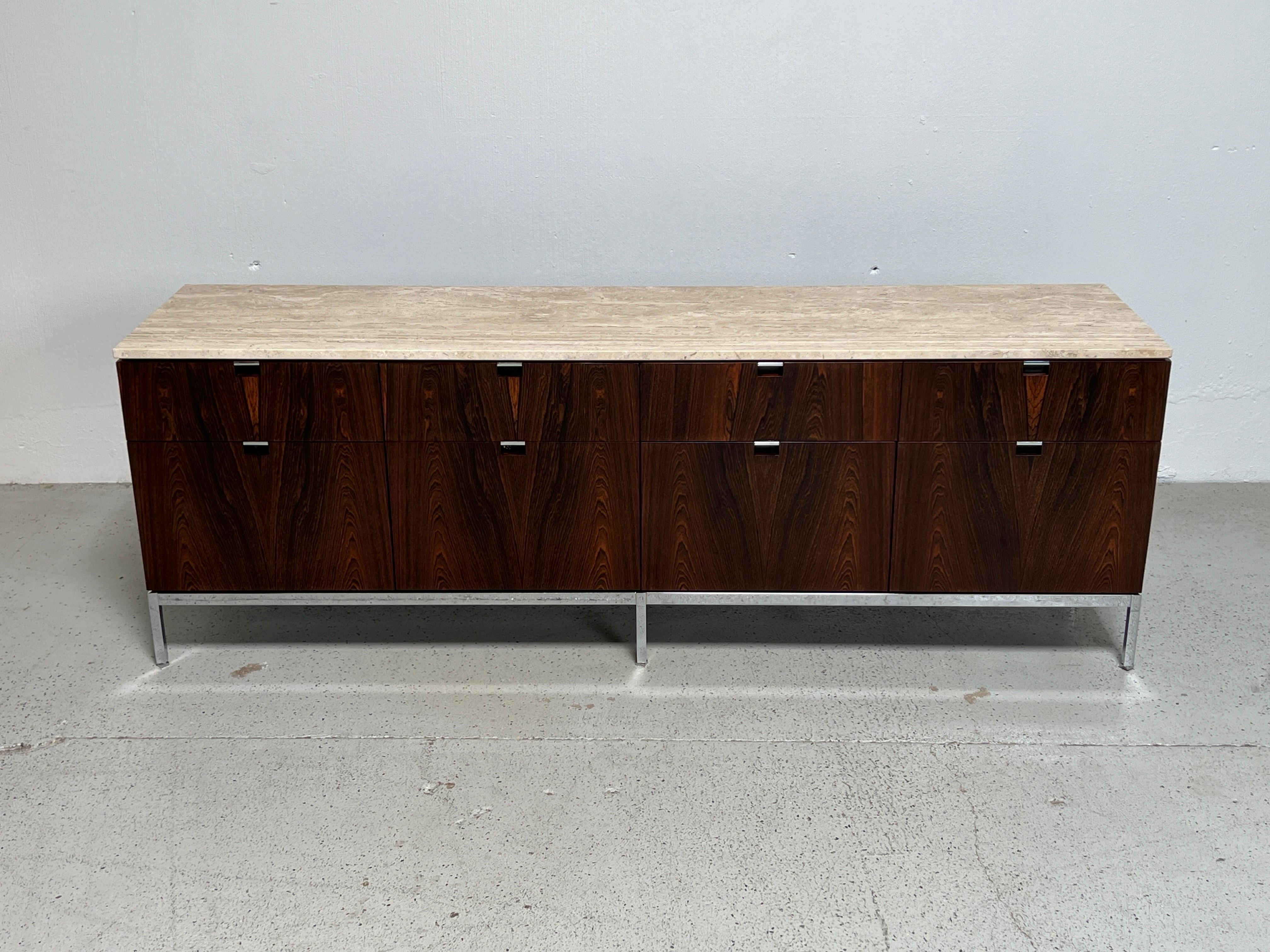 Late 20th Century Florence Knoll Rosewood and Travertine Credenza  For Sale