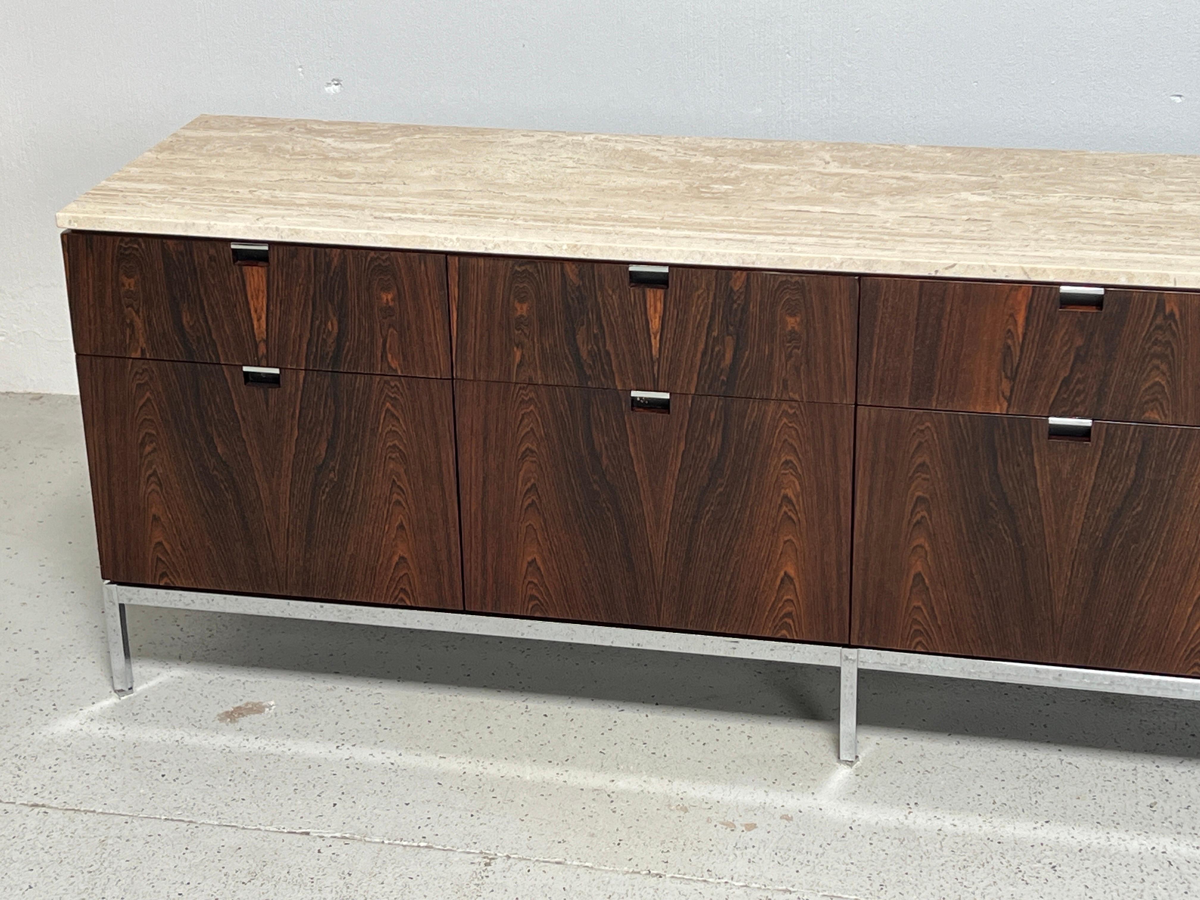 Florence Knoll Rosewood and Travertine Credenza  For Sale 1