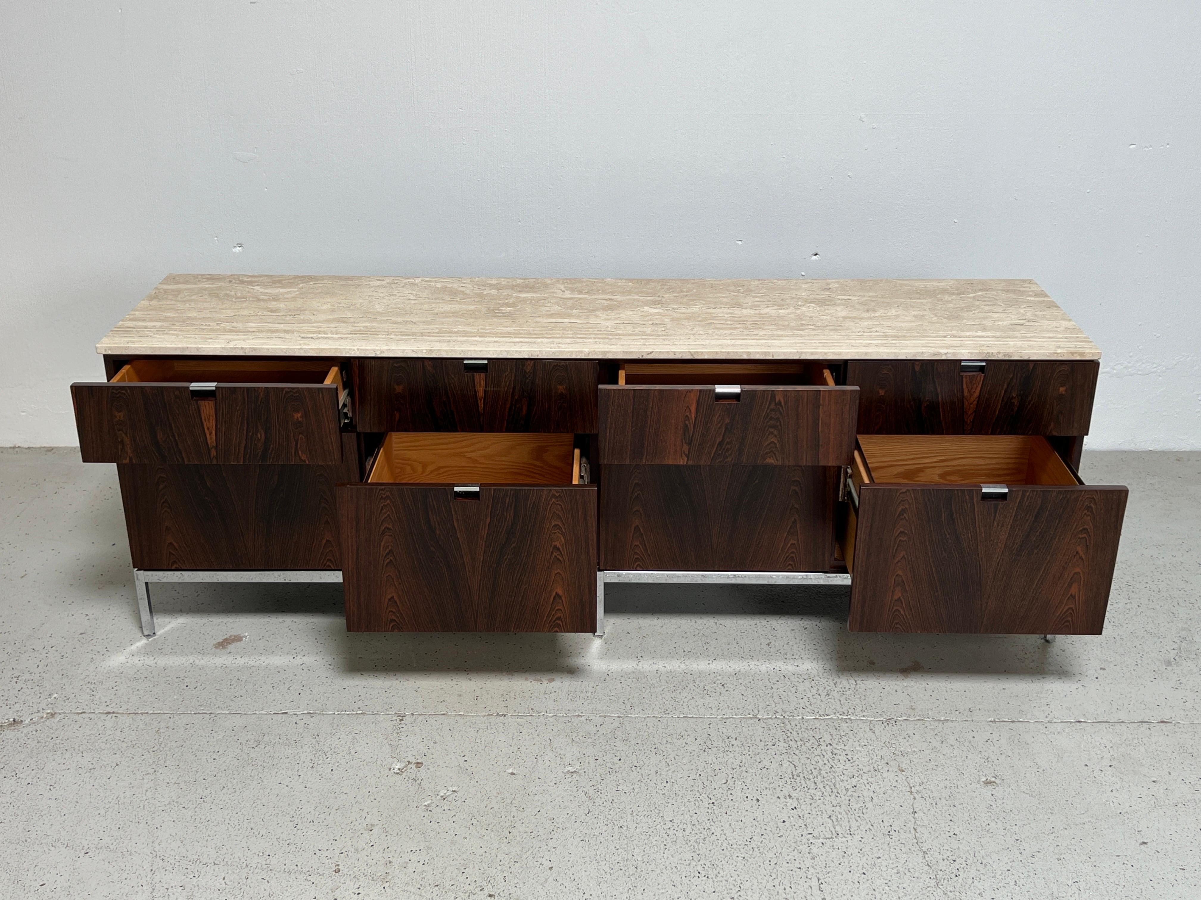 Florence Knoll Rosewood and Travertine Credenza  For Sale 2