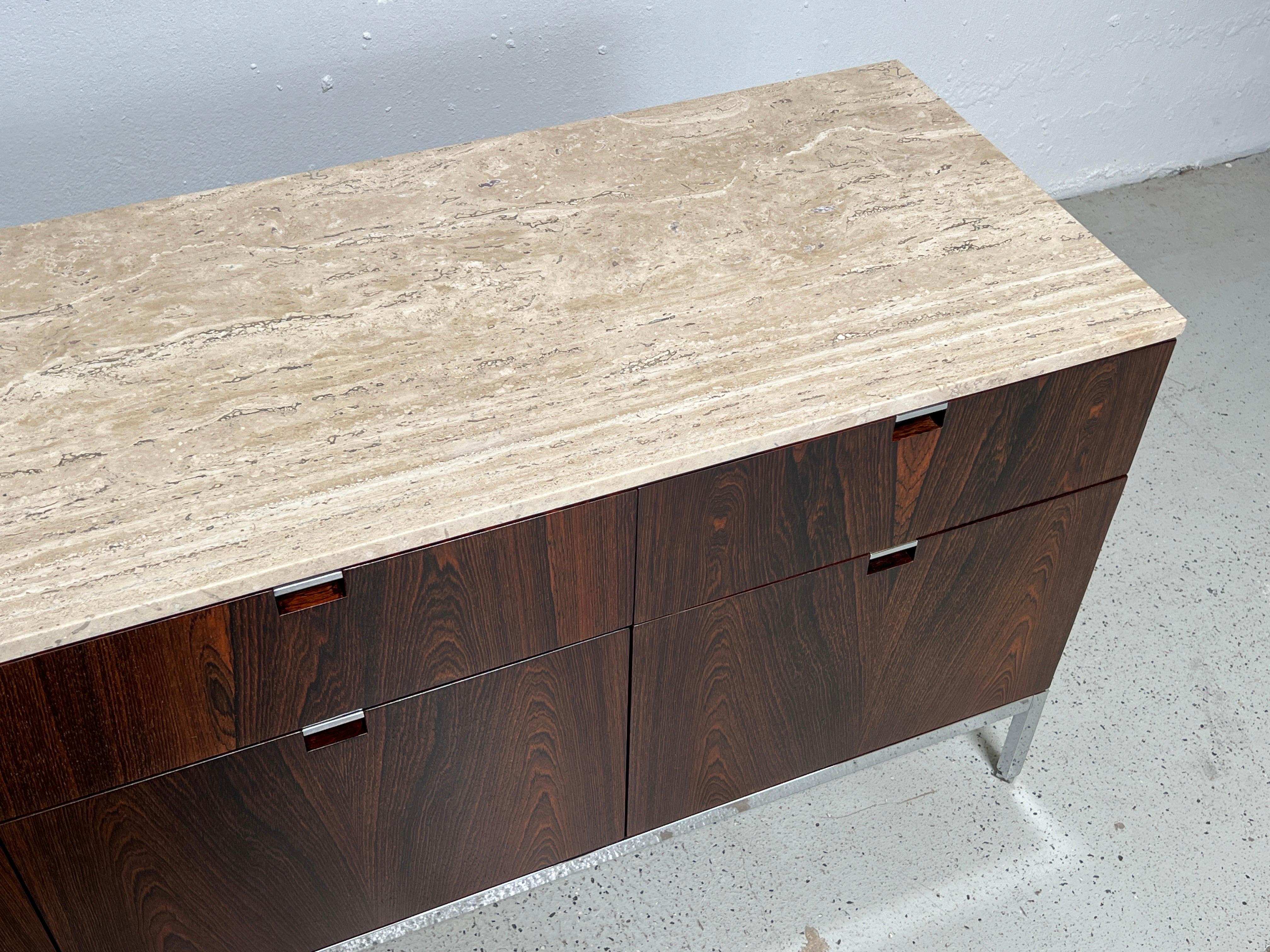 Florence Knoll Rosewood and Travertine Credenza  For Sale 3