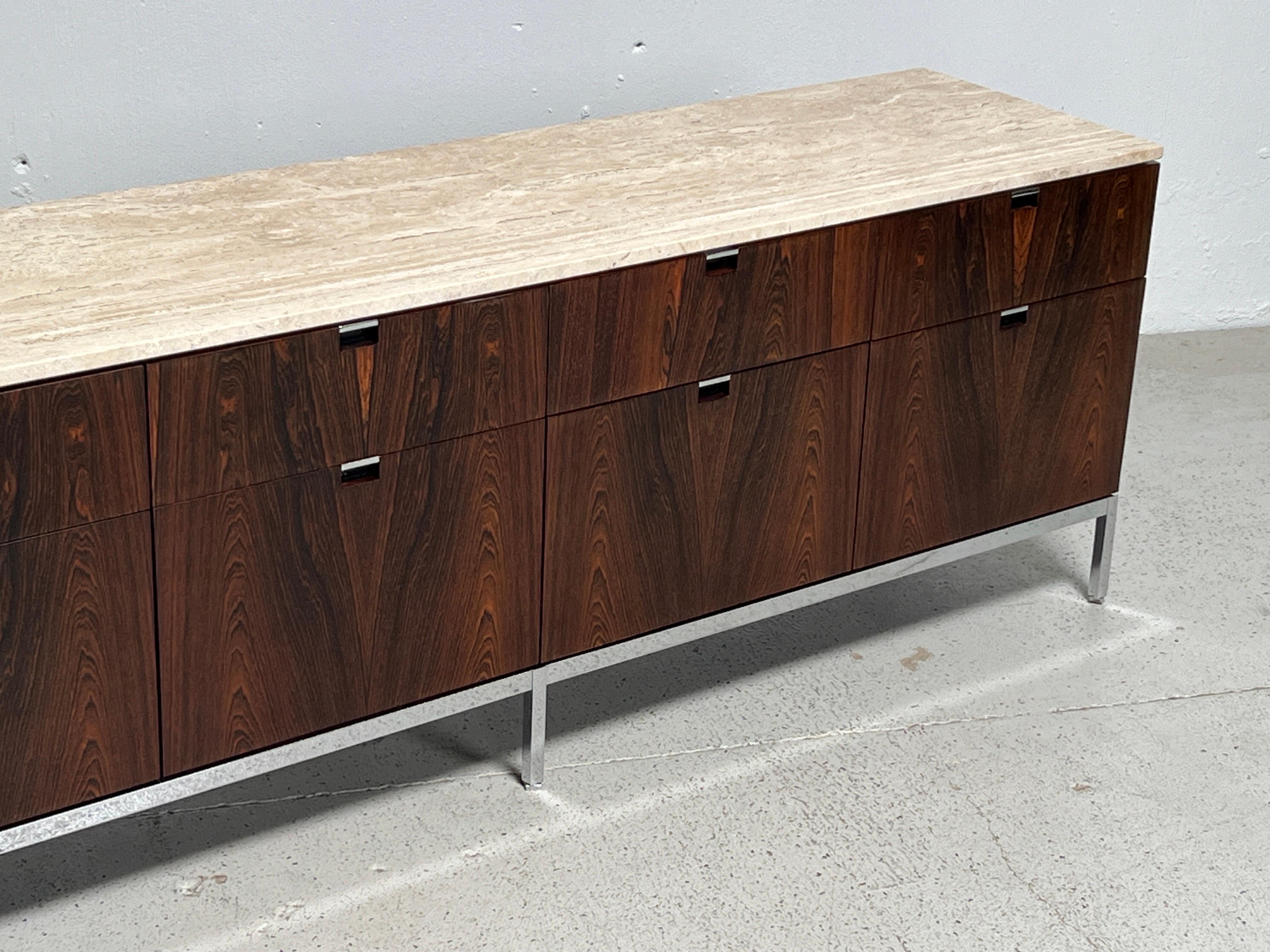 Florence Knoll Rosewood and Travertine Credenza  For Sale 4
