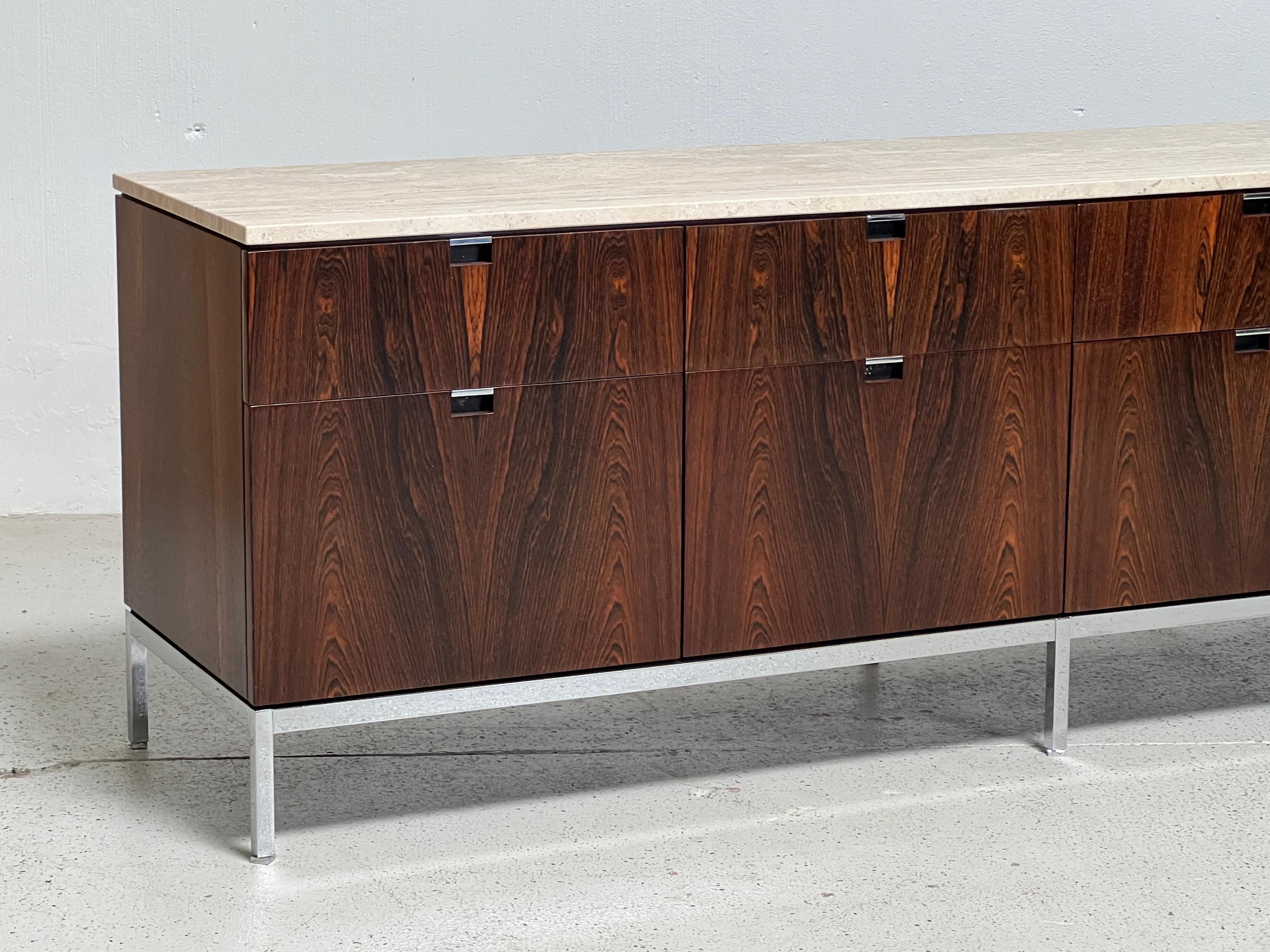 Florence Knoll Rosewood and Travertine Credenza  For Sale 5
