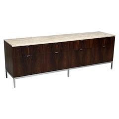 Florence Knoll Rosewood and Travertine Credenza