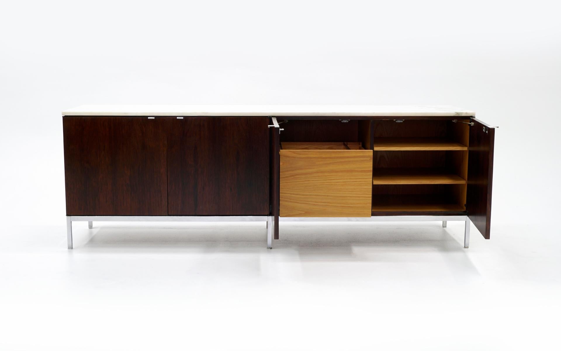 Mid-Century Modern Florence Knoll Rosewood Credenza, Original Calacatta Marble Top
