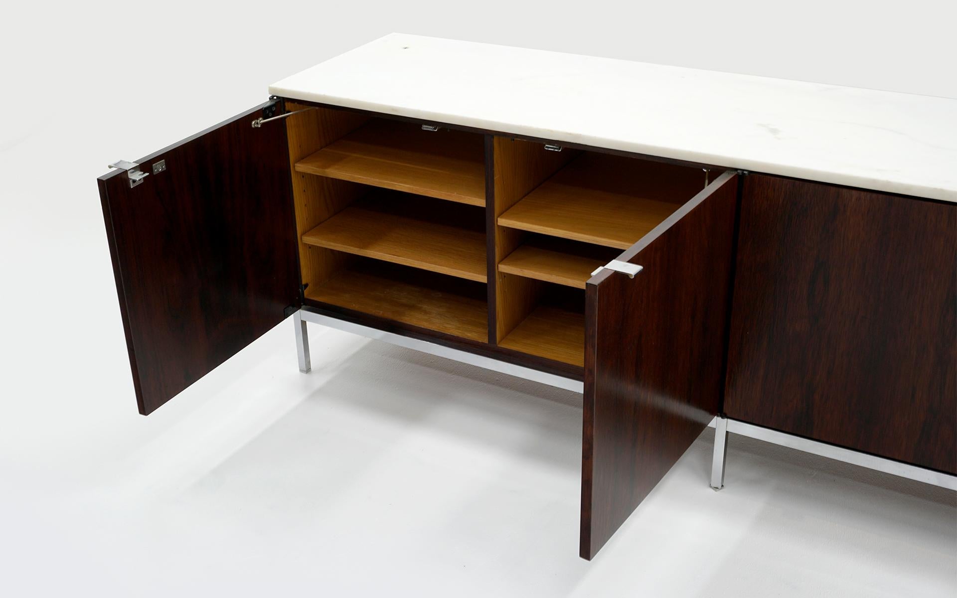 Mid-20th Century Florence Knoll Rosewood Credenza, Original Calacatta Marble Top