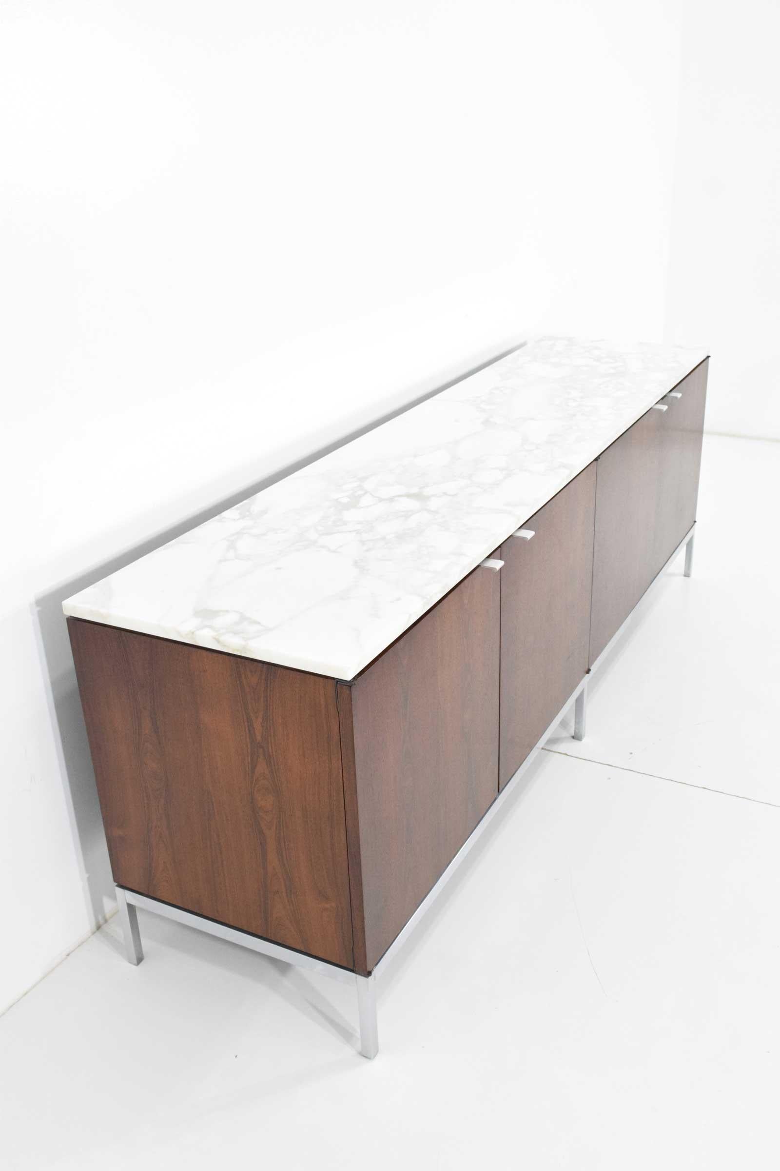 Mid-Century Modern Florence Knoll Rosewood Credenza with Calacatta Marble Top