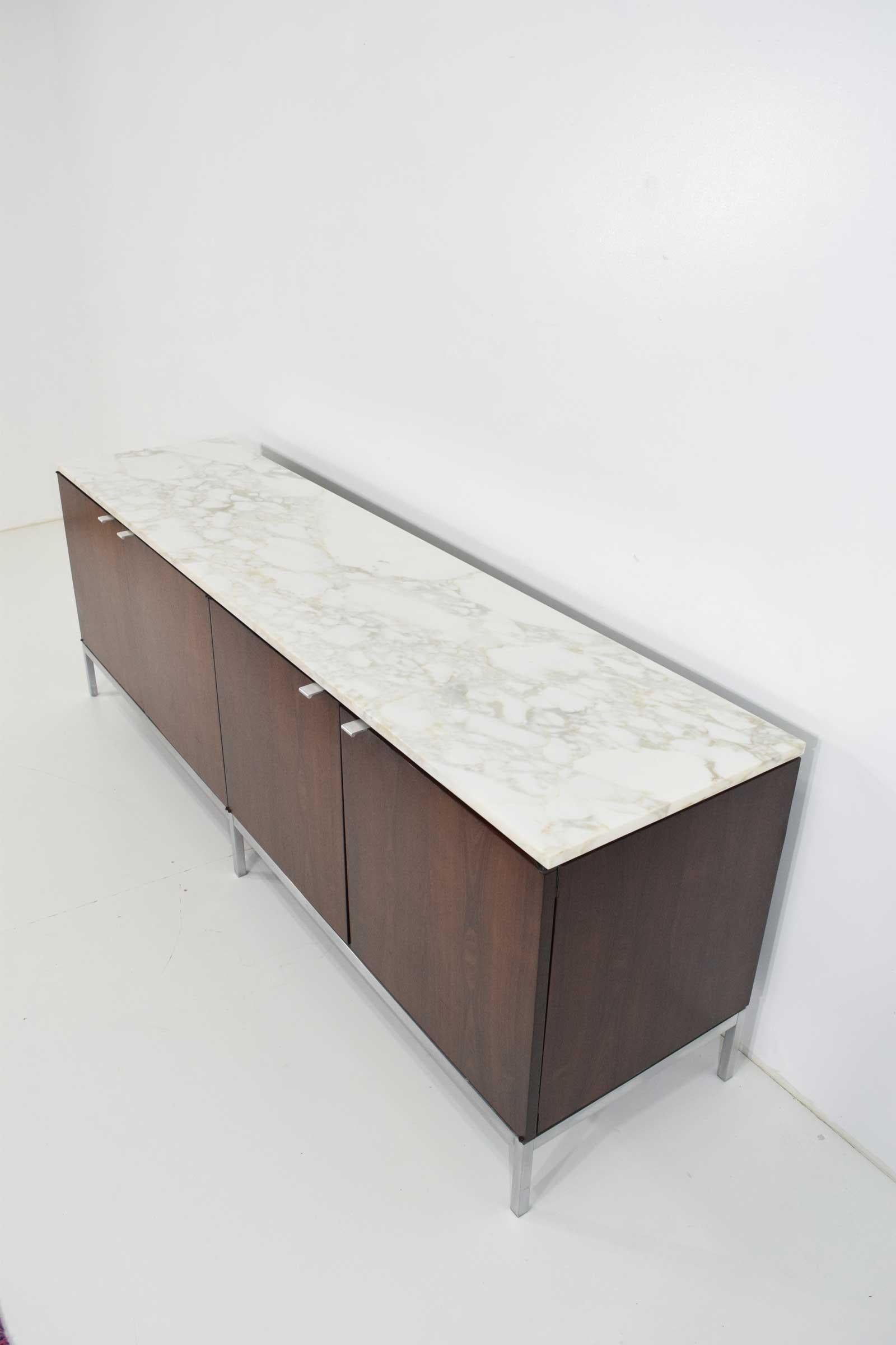 20th Century Florence Knoll Rosewood Credenza with Calacatta Marble Top