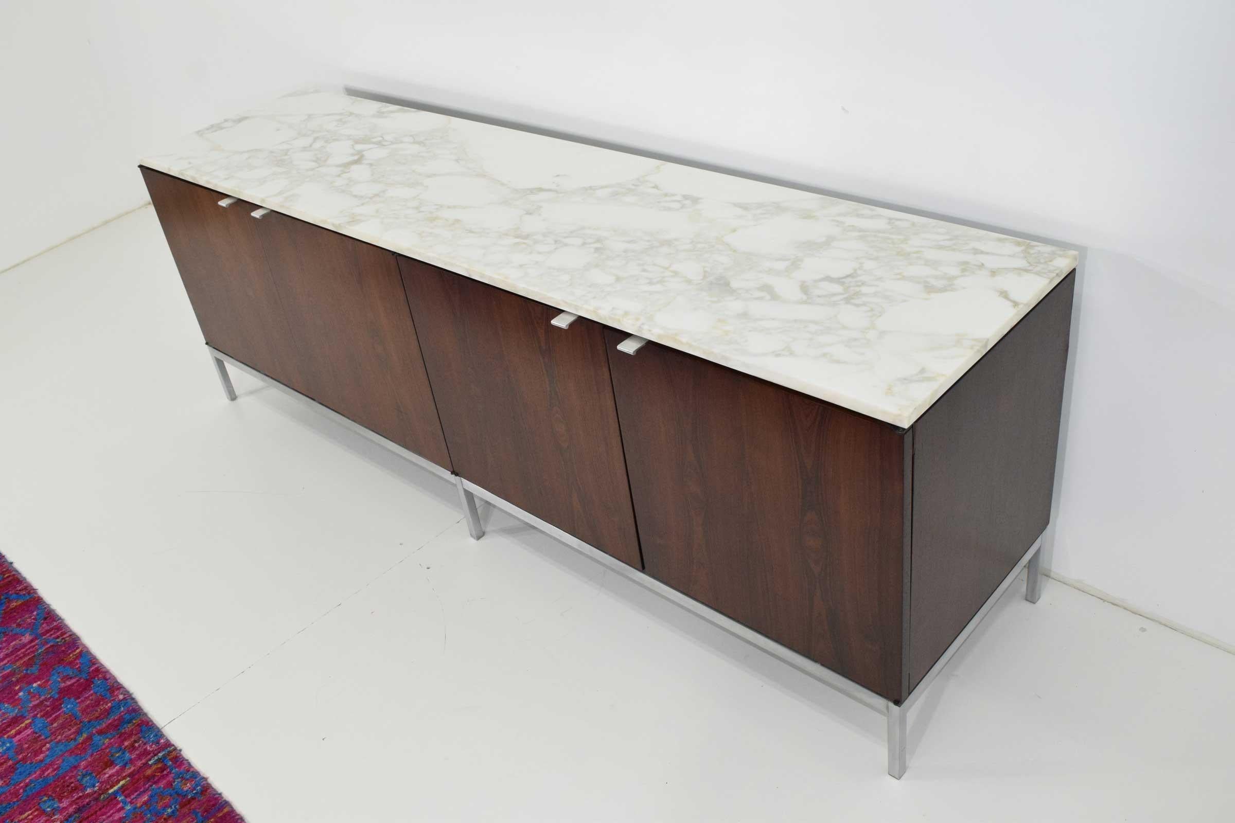 Metal Florence Knoll Rosewood Credenza with Calacatta Marble Top