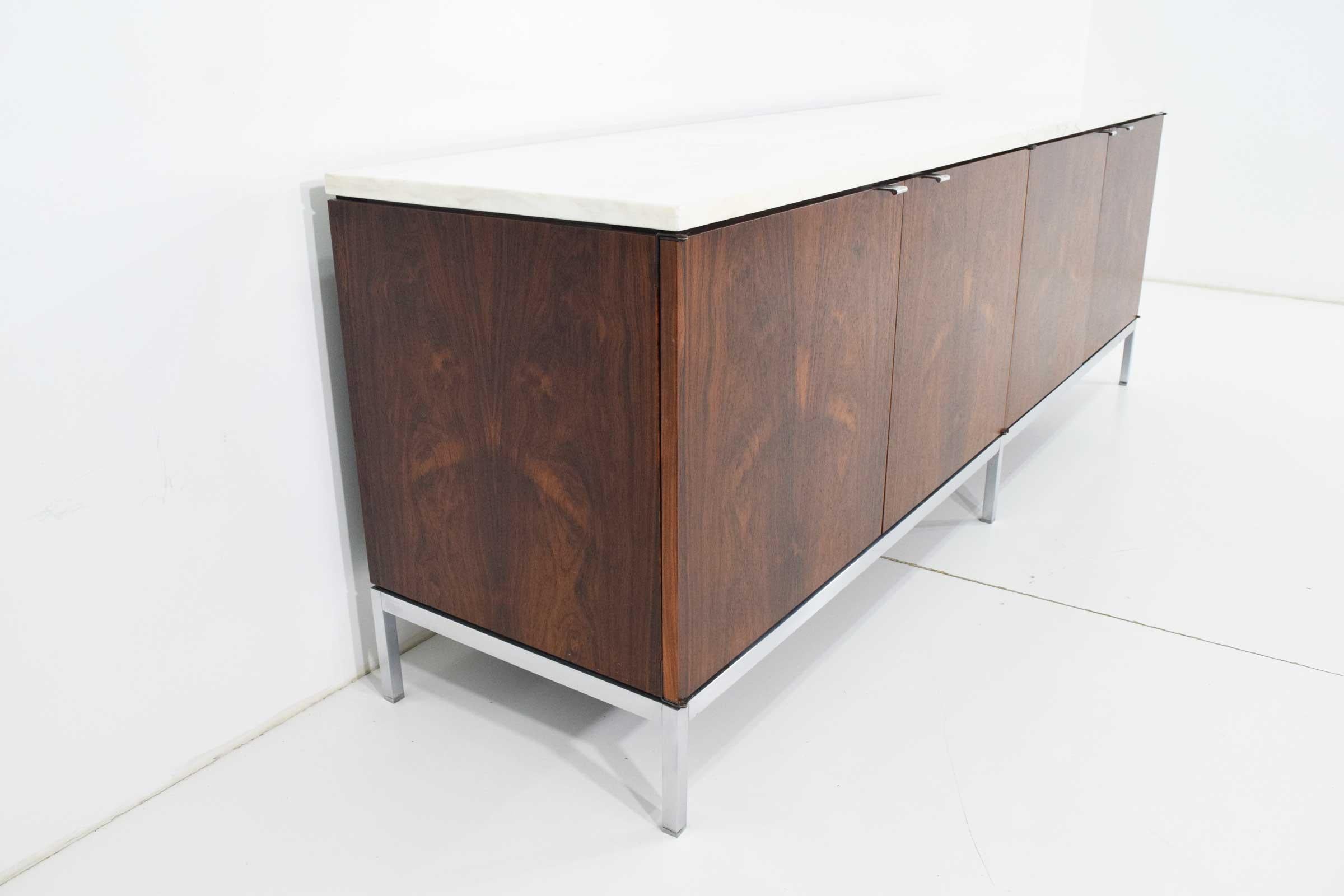 American Florence Knoll Rosewood Credenza with Calacatta Marble Top