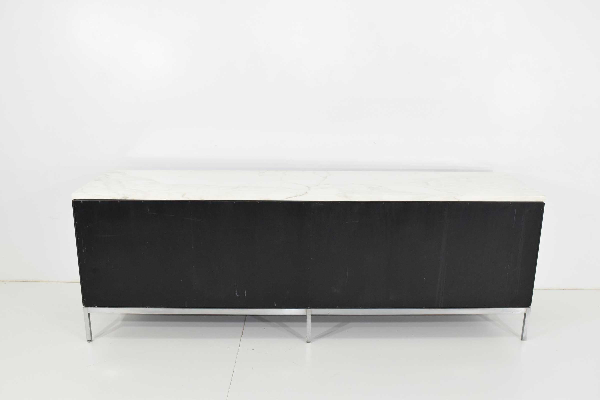 Metal Florence Knoll Rosewood Credenza with Calacatta Marble Top