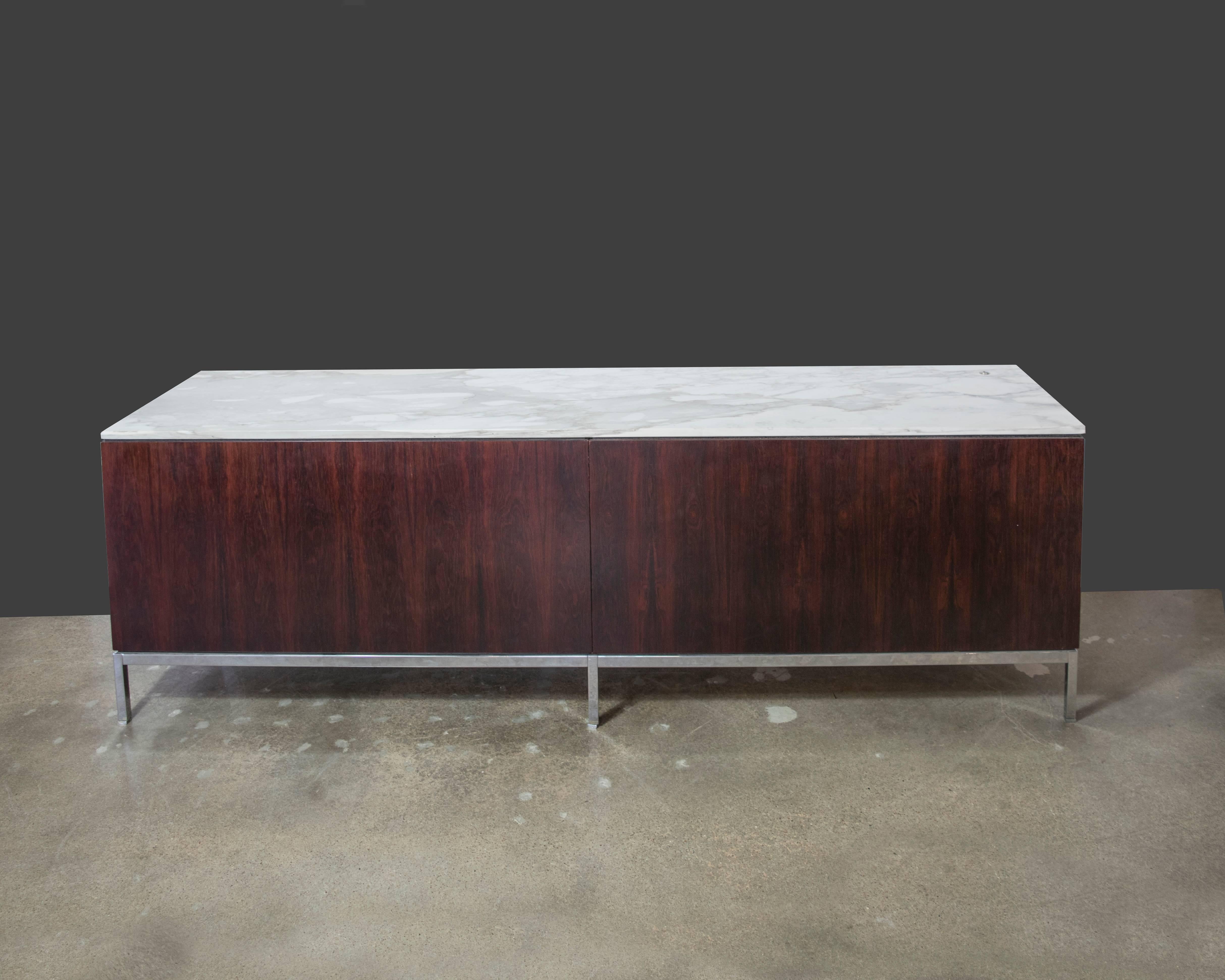 Mid-Century Modern Florence Knoll Rosewood Credenza with Carrara Marble Top