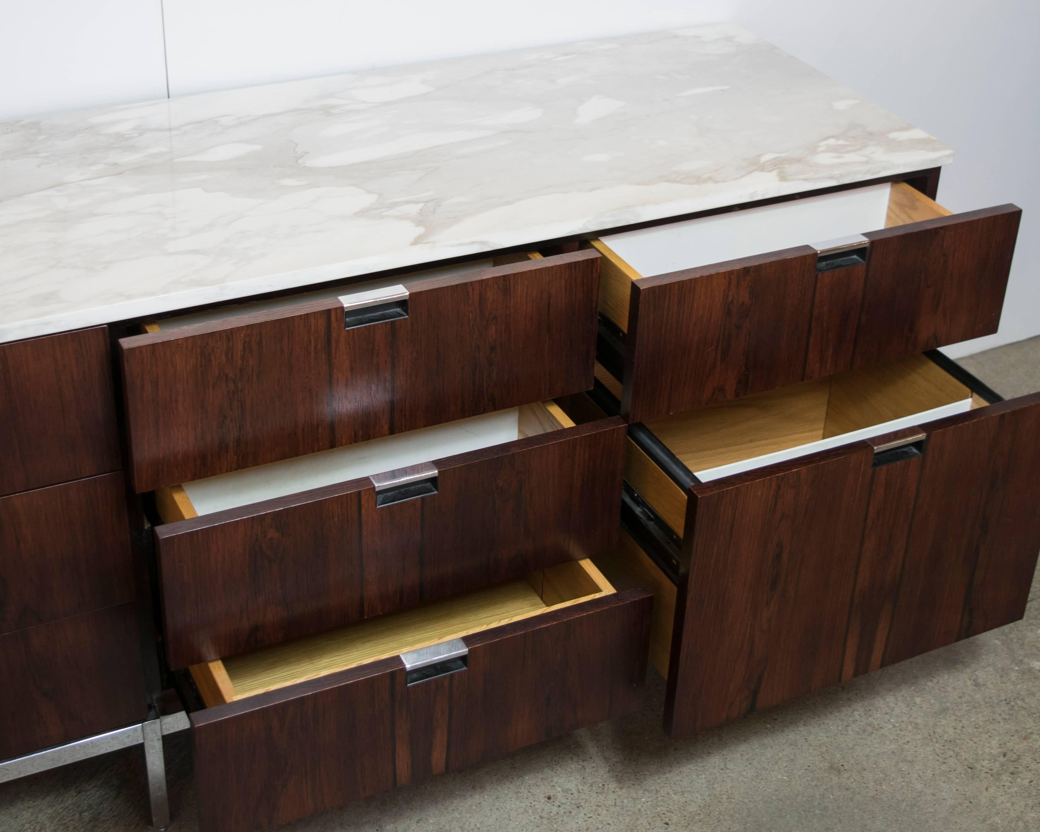 American Florence Knoll Rosewood Credenza with Carrara Marble Top