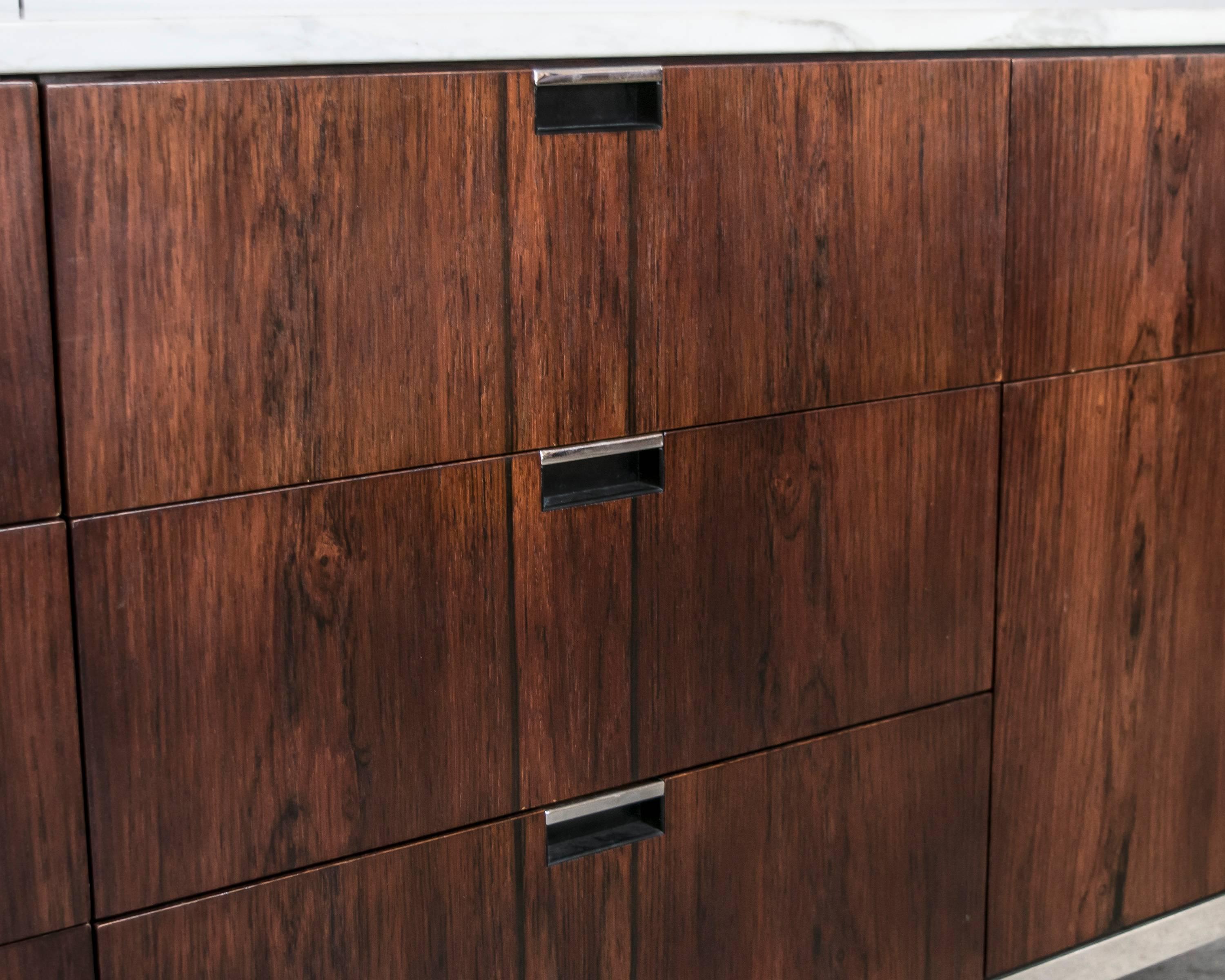 Late 20th Century Florence Knoll Rosewood Credenza with Carrara Marble Top