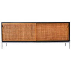 Florence Knoll Rosewood Credenza with Original Cane Doors and Leather Pulls