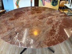 Florence Knoll Round Dining Table with Marble Top and Bronze Base, Circa 1970s