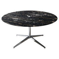 Florence Knoll Round Table in Portoro Marble and Steel 60 Inch Top