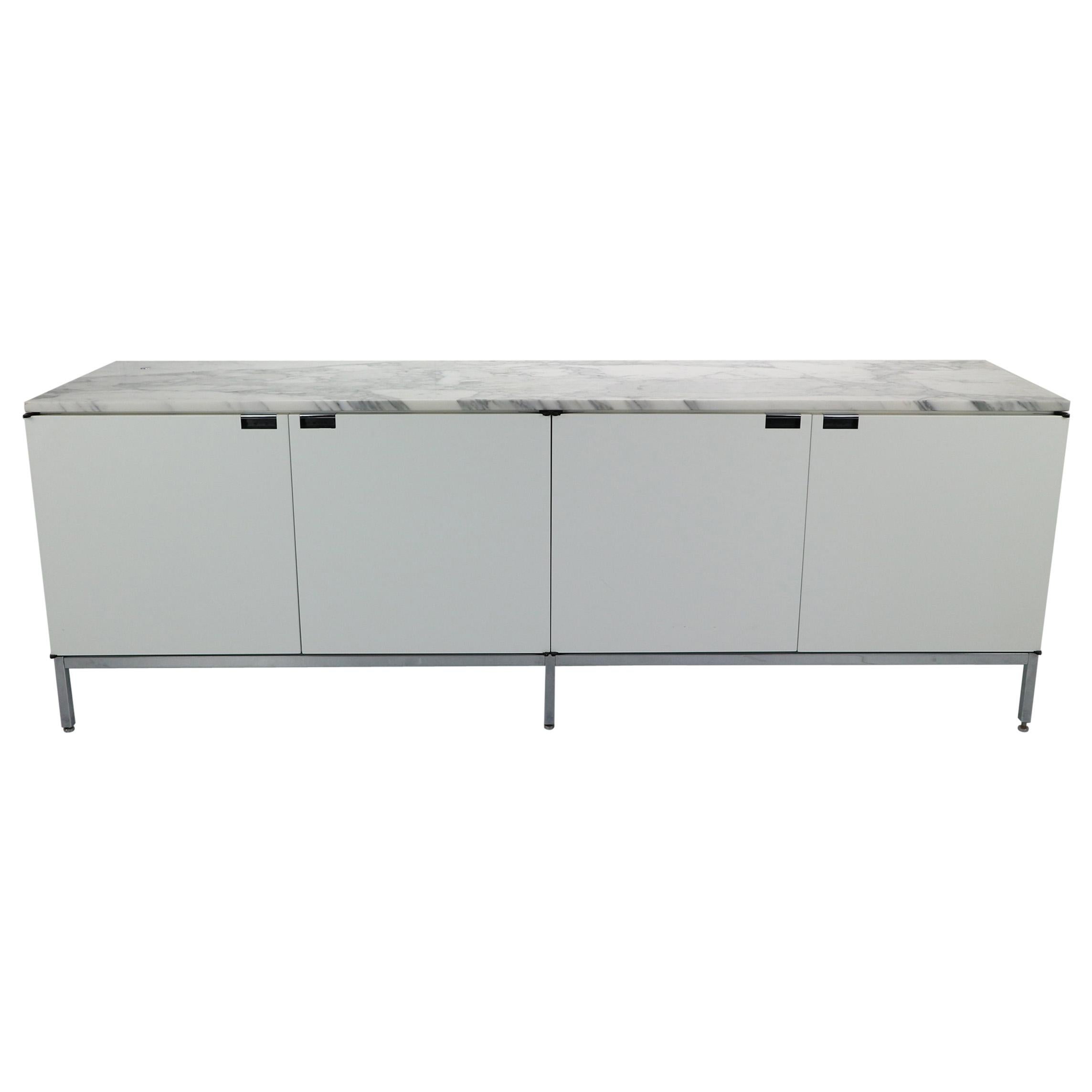 Florence Knoll Sideboard "Credenza 190" White Gloss and Marble Top for Knoll Int
