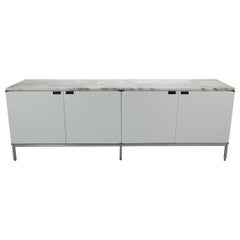 Used Florence Knoll Sideboard "Credenza 190" White Gloss and Marble Top for Knoll Int