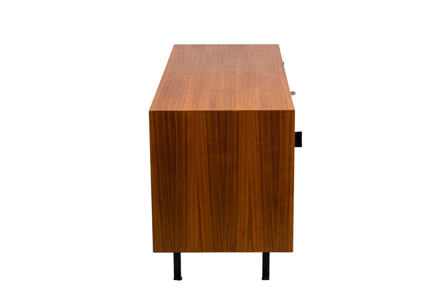 French Florence Knoll, Sideboard in Teak and Steel, 1960s
