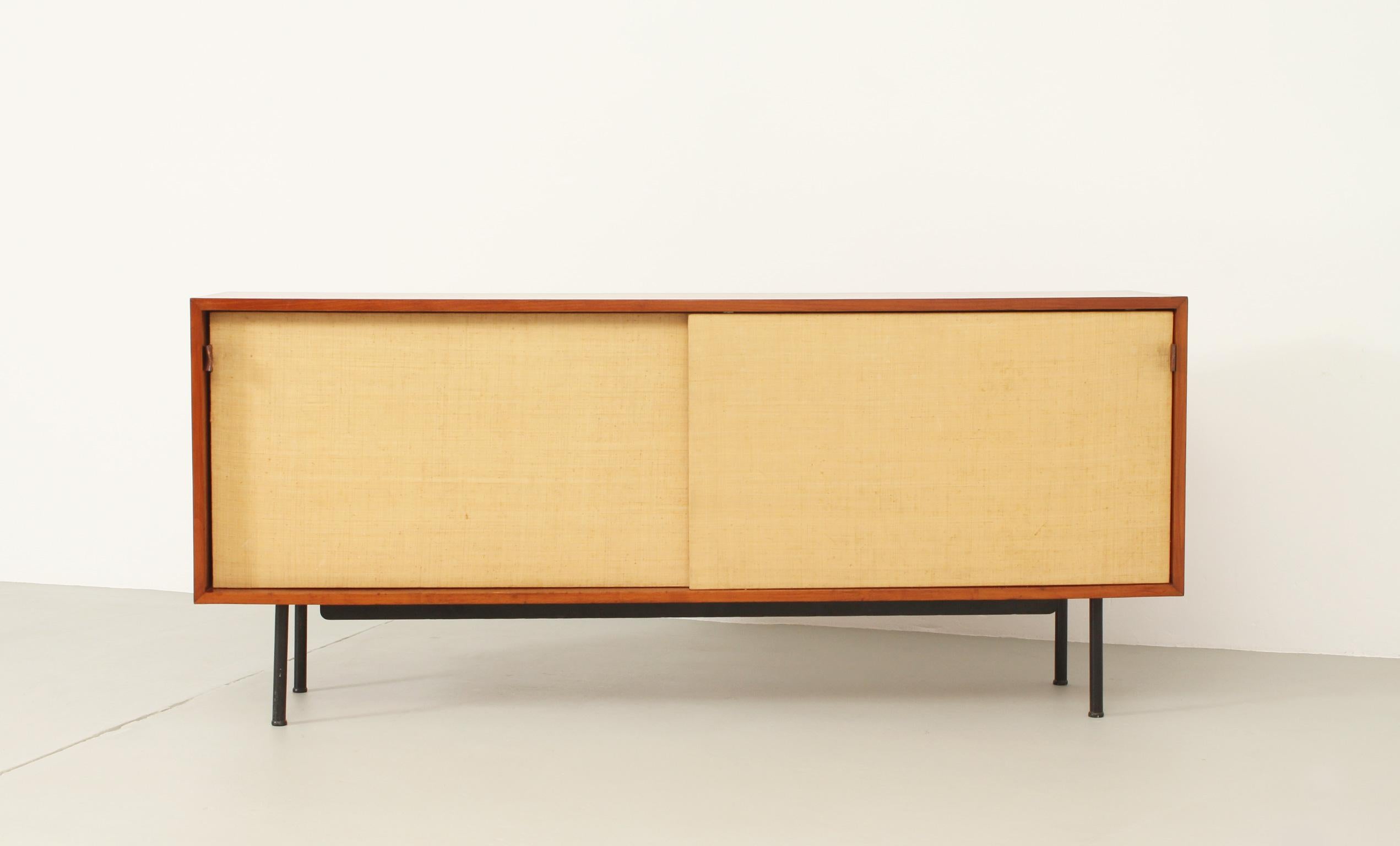 Mid-Century Modern Florence Knoll Sideboard Model 116 with Seagrass Sliding Doors For Sale