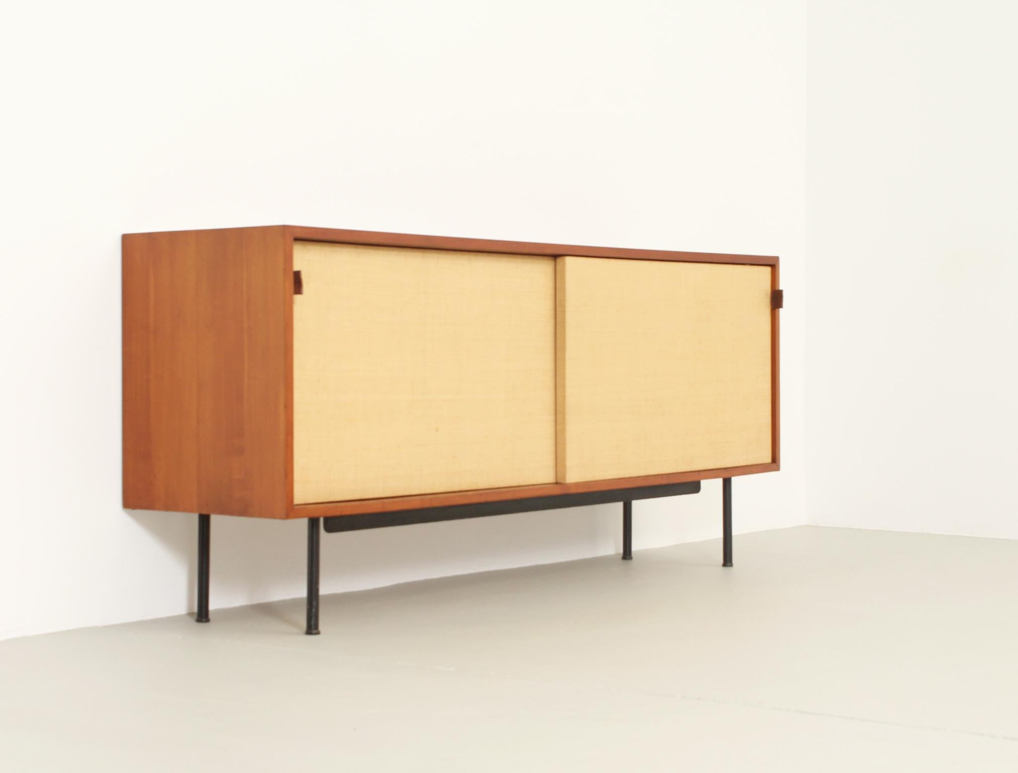 American Florence Knoll Sideboard Model 116 with Seagrass Sliding Doors For Sale