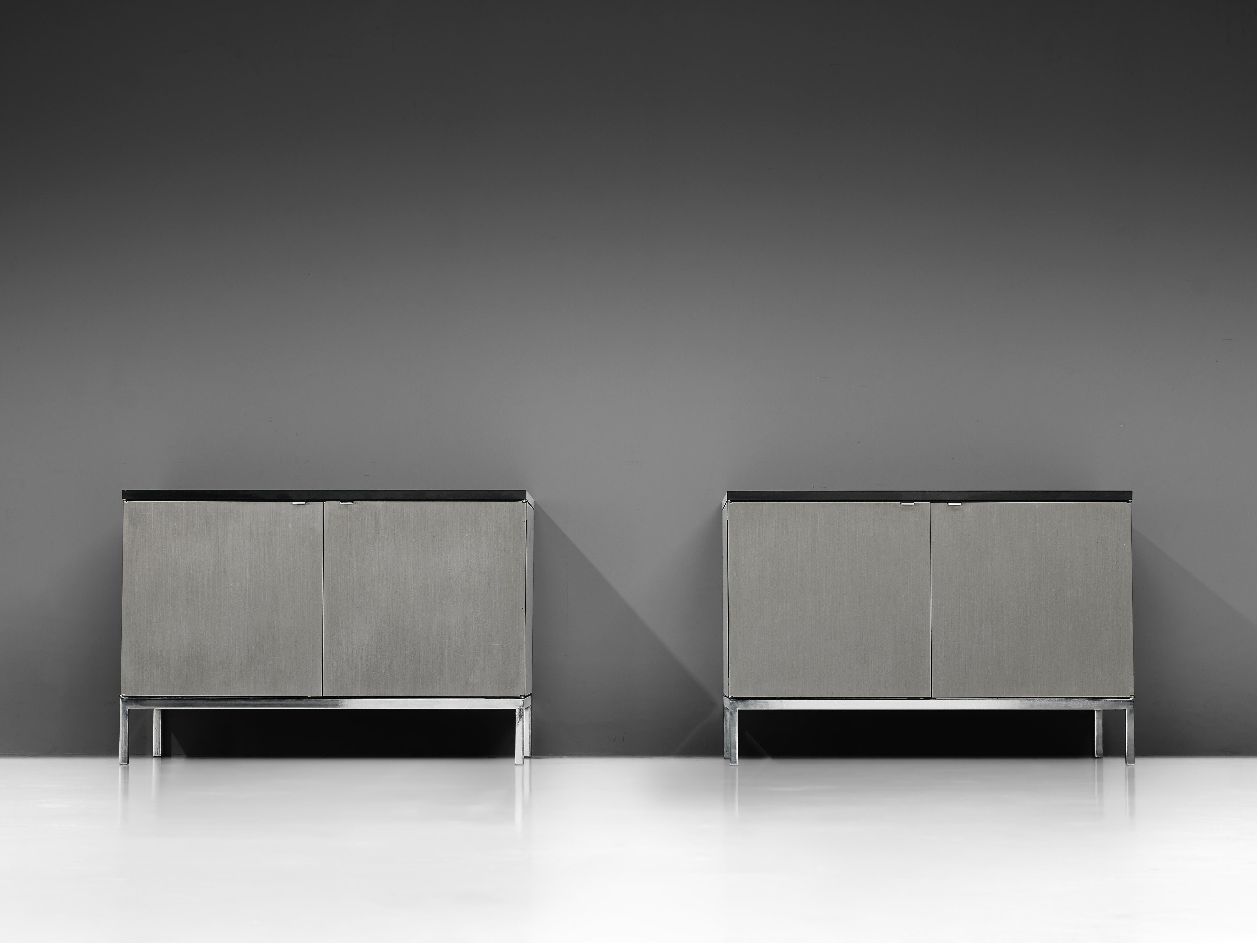 Mid-Century Modern Florence Knoll Sideboards with Brushed Steel Doors