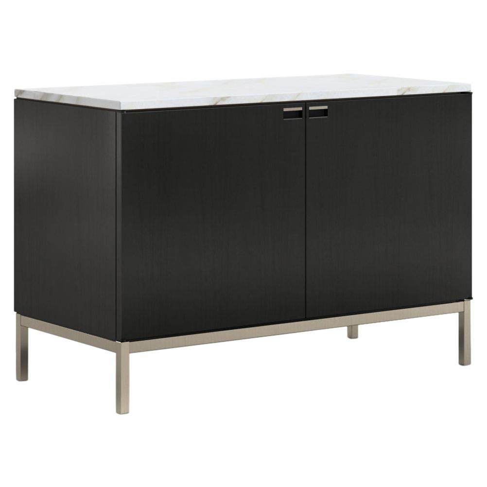 Florence Knoll Small Credenza, Ebonized Oak, Satin Arabescato & Antique Bronze  For Sale