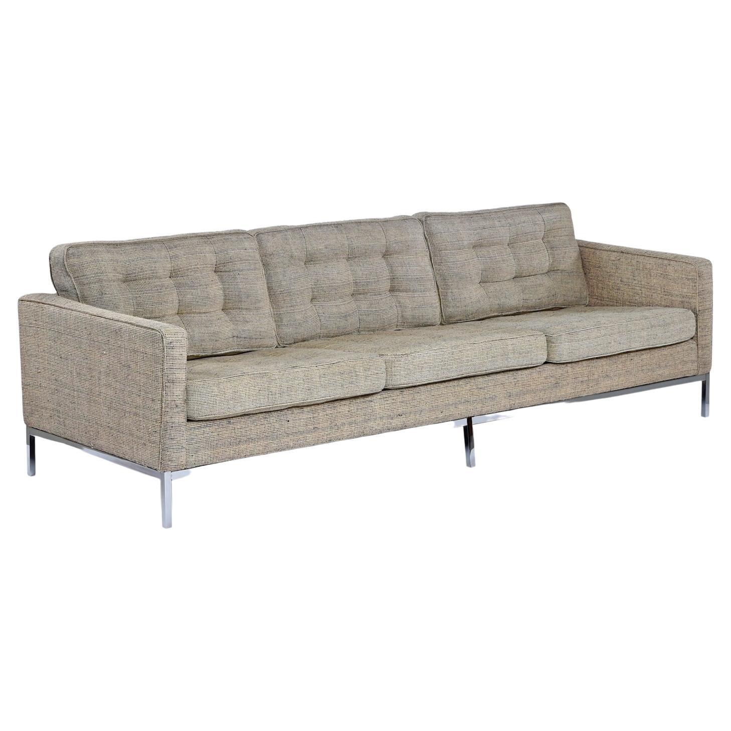 American Florence Knoll Sofa & Chair Set on Steel Bases in Heather Grey Tweed Fabric
