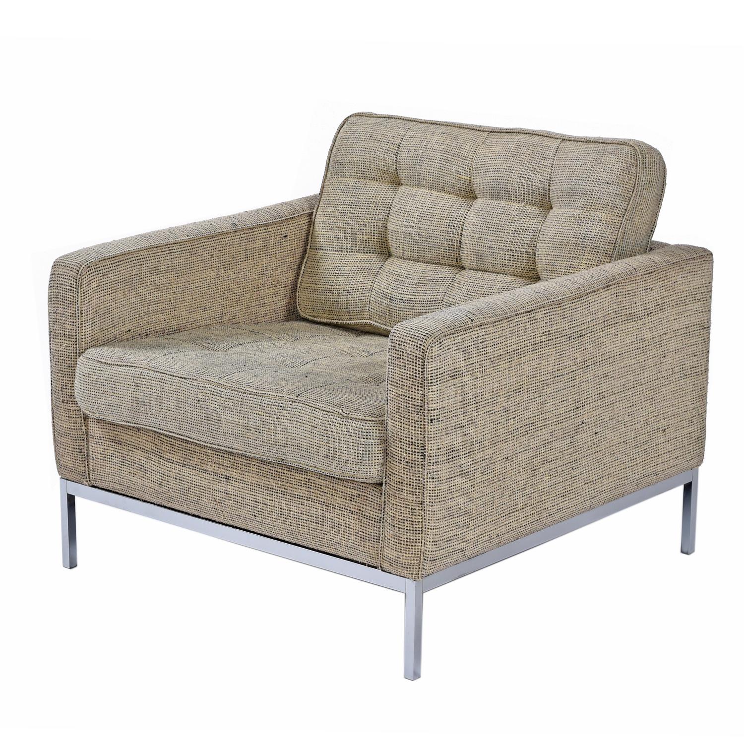 Late 20th Century Florence Knoll Sofa & Chair Set on Steel Bases in Heather Grey Tweed Fabric