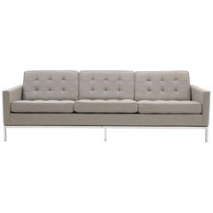 Florence Knoll Sofa, Chrome Frame with New Light Gray Maharam Fabric, Excellent