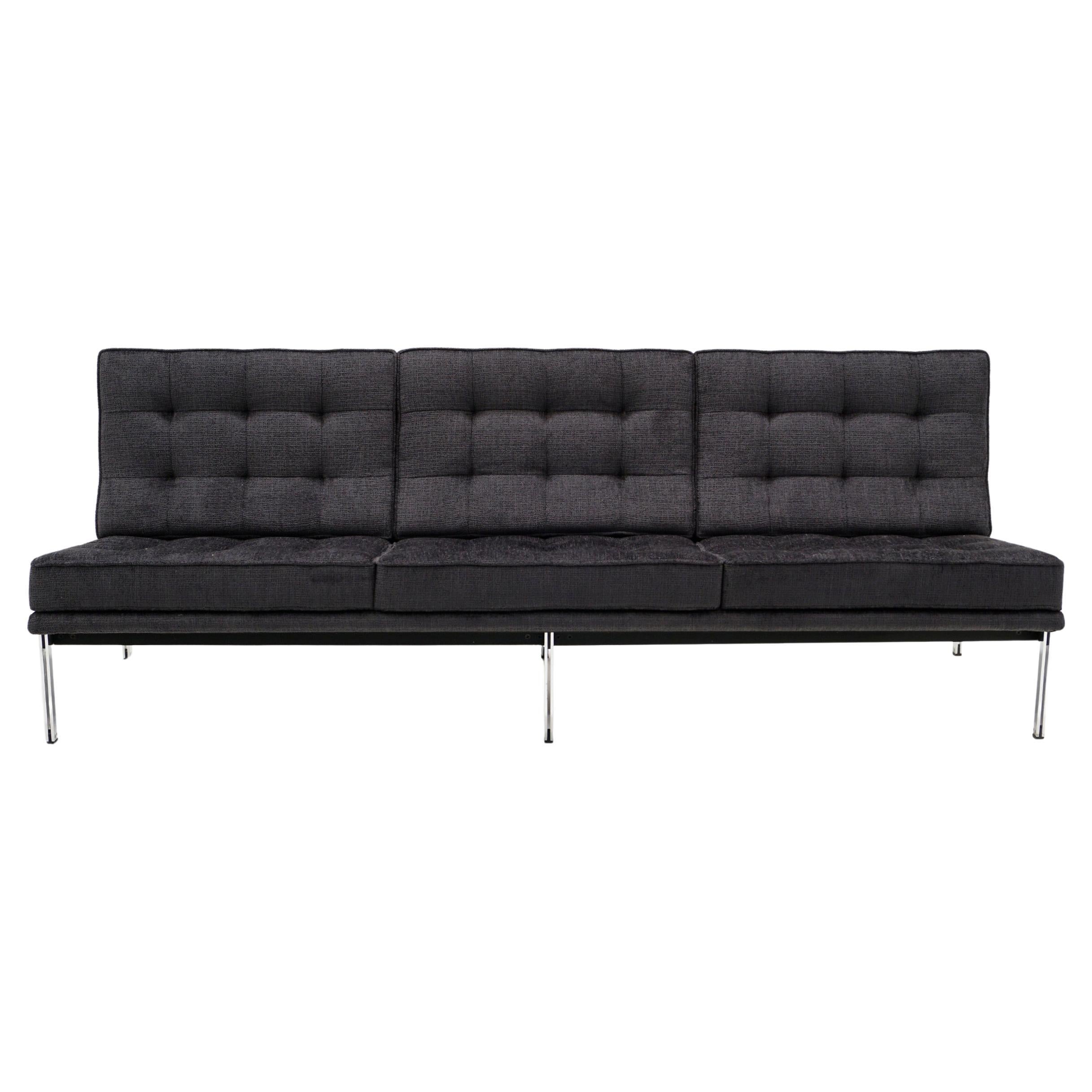 Florence Knoll Sofa. Expertly redone in Charcoal Robert Allen Chenille Fabric.
