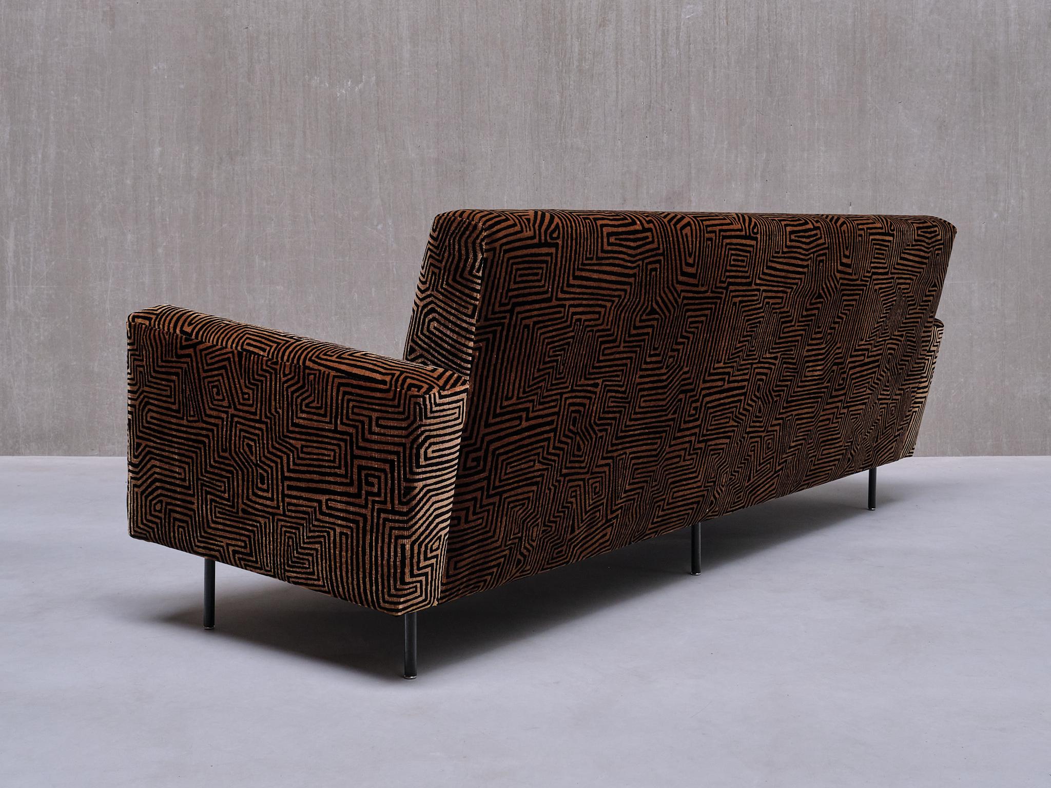 Canapé Florence Knoll en velours Jacquard Dedar à motifs, De Coene, Belgique, années 1950 en vente 3