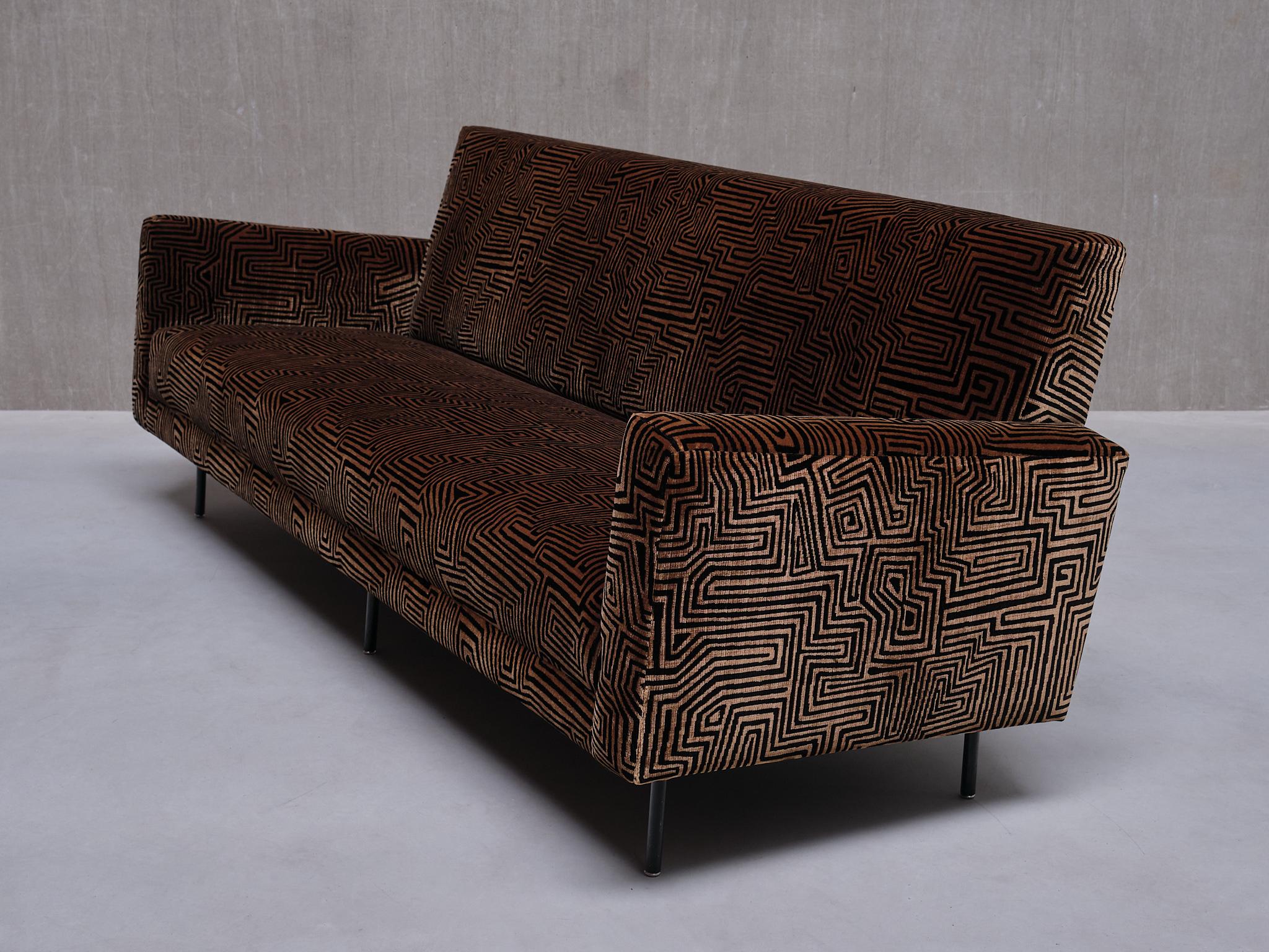 Canapé Florence Knoll en velours Jacquard Dedar à motifs, De Coene, Belgique, années 1950 en vente 4