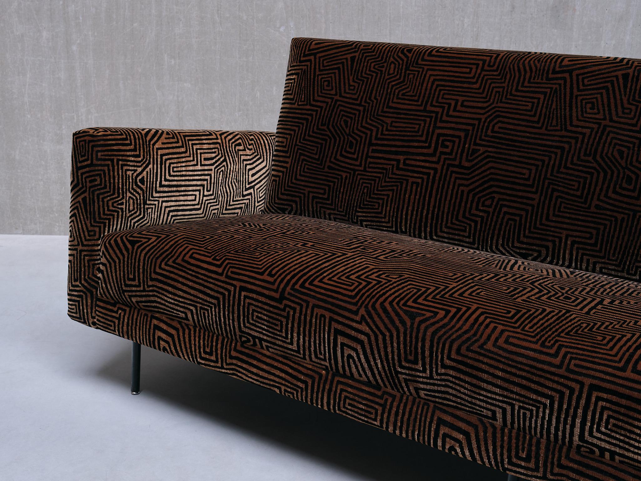 Canapé Florence Knoll en velours Jacquard Dedar à motifs, De Coene, Belgique, années 1950 en vente 5