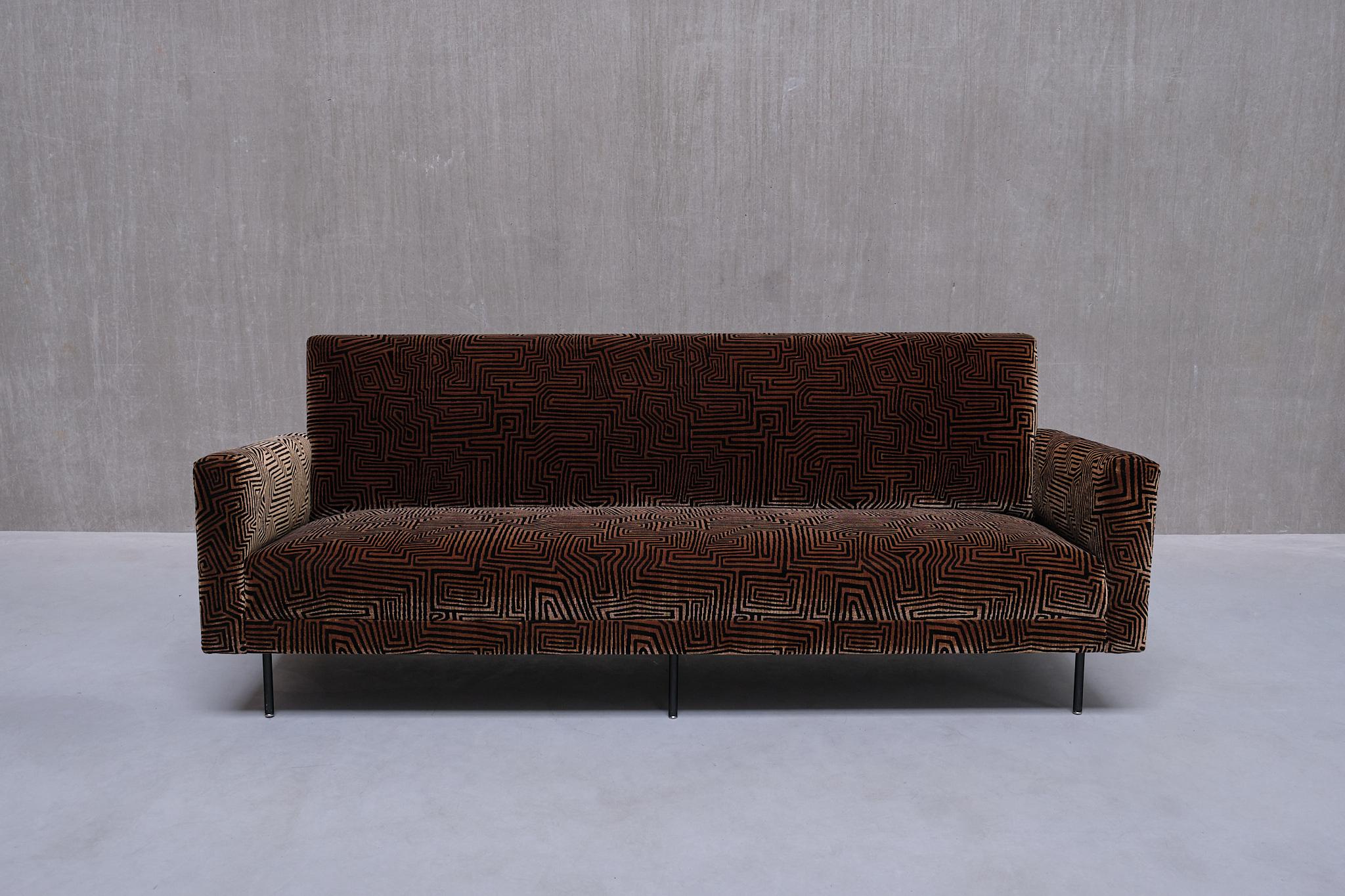 Canapé Florence Knoll en velours Jacquard Dedar à motifs, De Coene, Belgique, années 1950 en vente 6