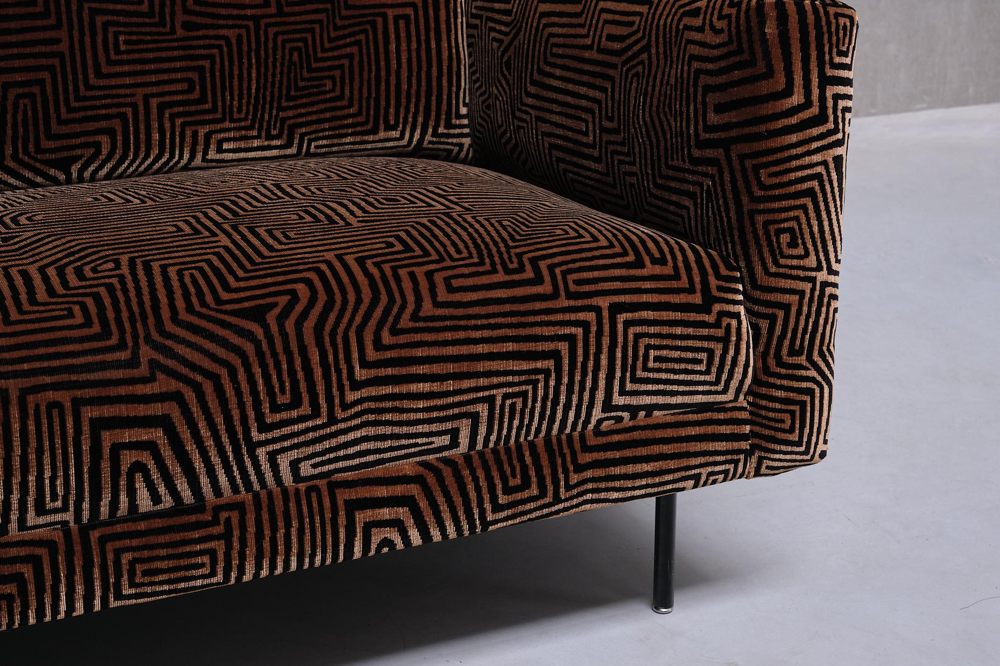 Canapé Florence Knoll en velours Jacquard Dedar à motifs, De Coene, Belgique, années 1950 en vente 1