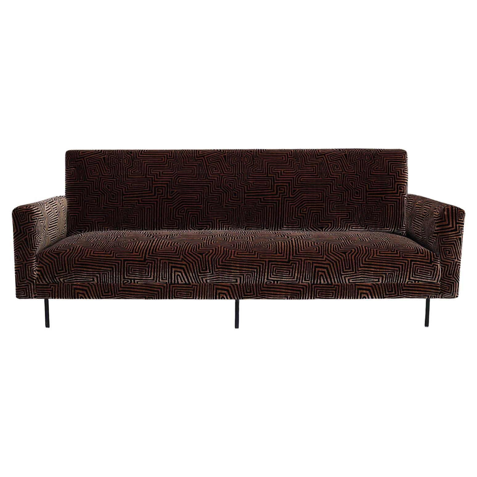 Florence Knoll Sofa in Patterned Dedar Jacquard Velvet, De Coene, Belgium, 1950s