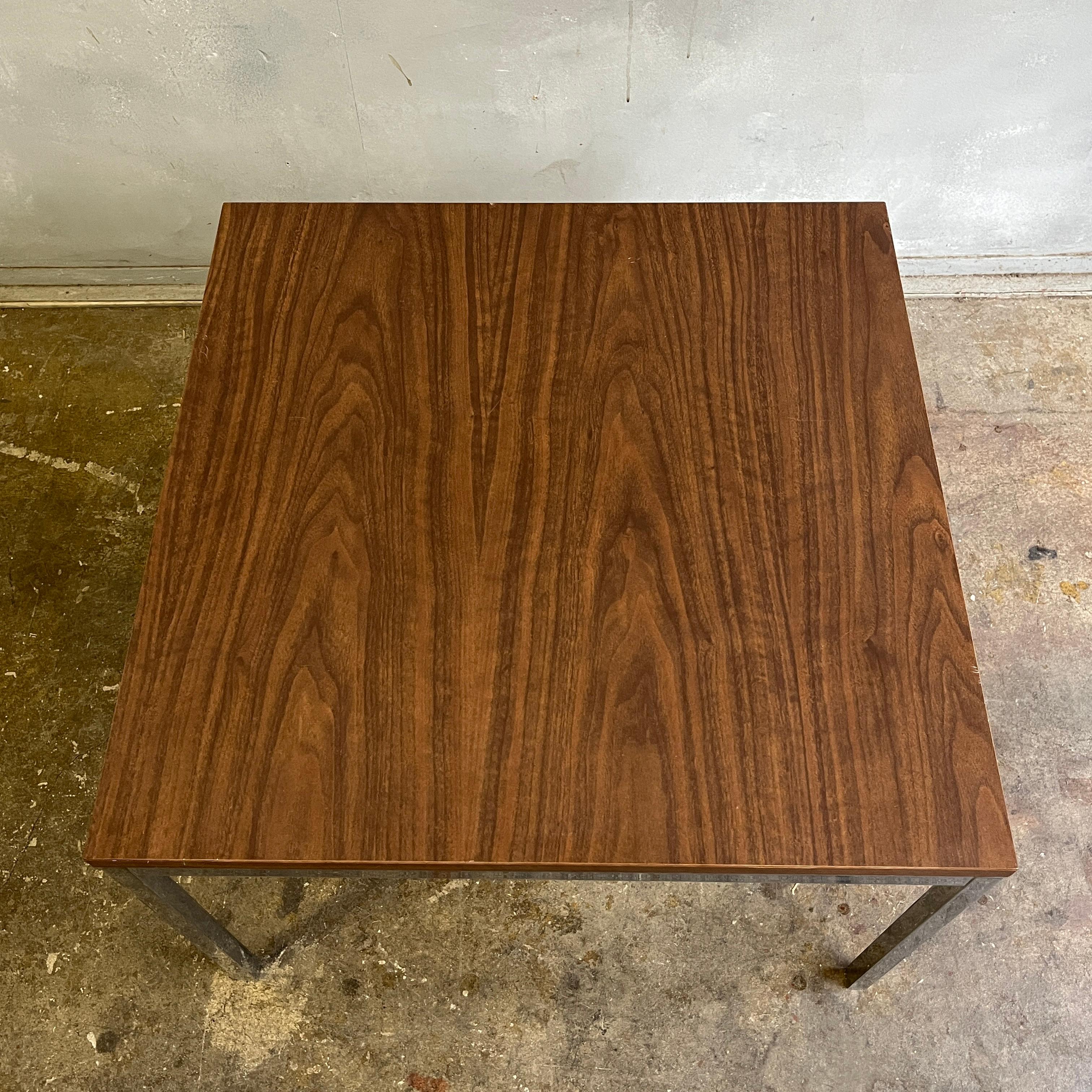 Florence Knoll Solid Chromed Steel Tables with Floating Walnut Laminate Tops For Sale 7