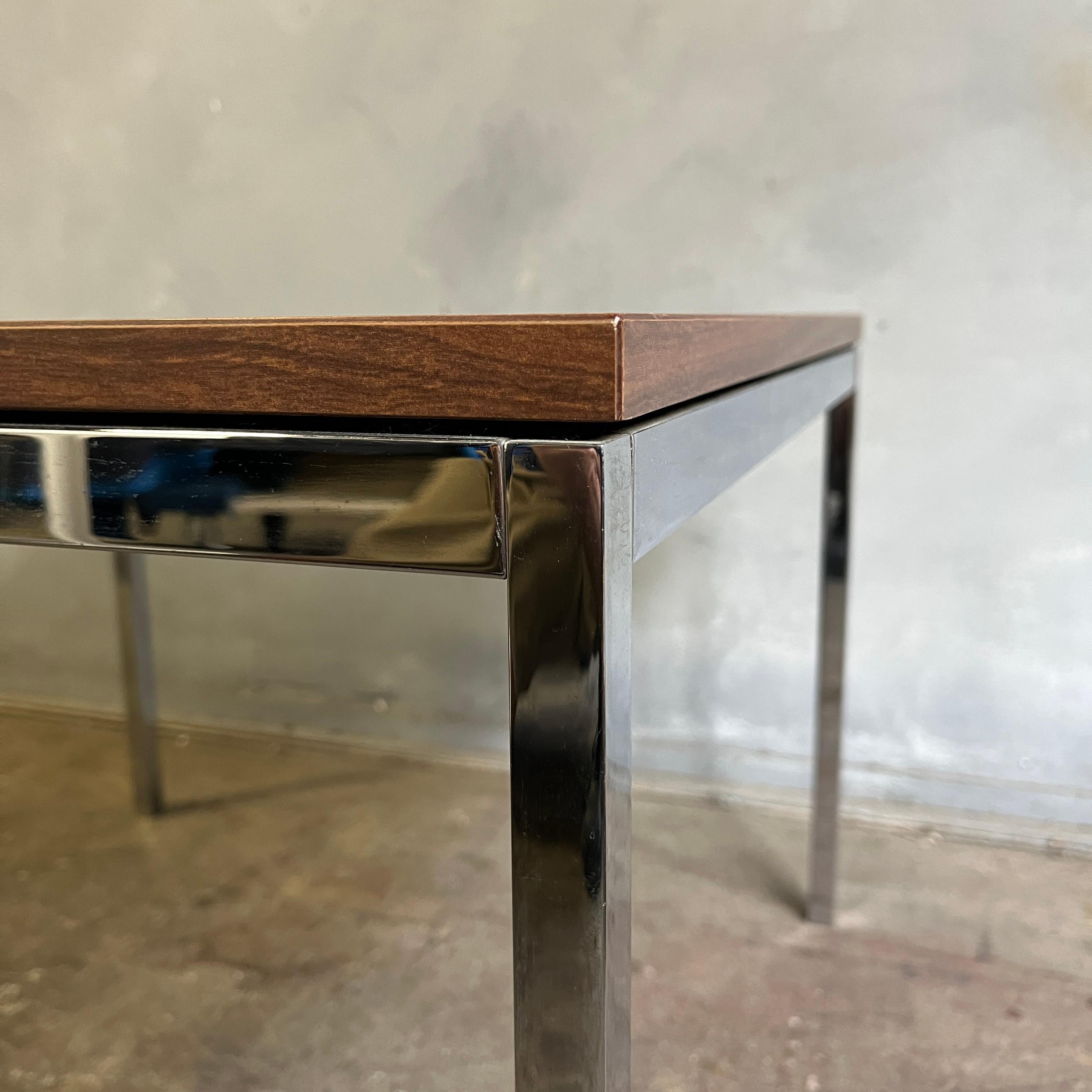 20th Century Florence Knoll Solid Chromed Steel Tables with Floating Walnut Laminate Tops For Sale