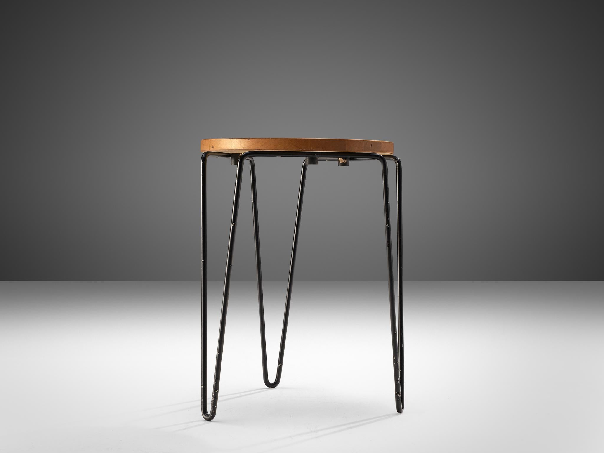 American Florence Knoll Stool in Birch and Metal