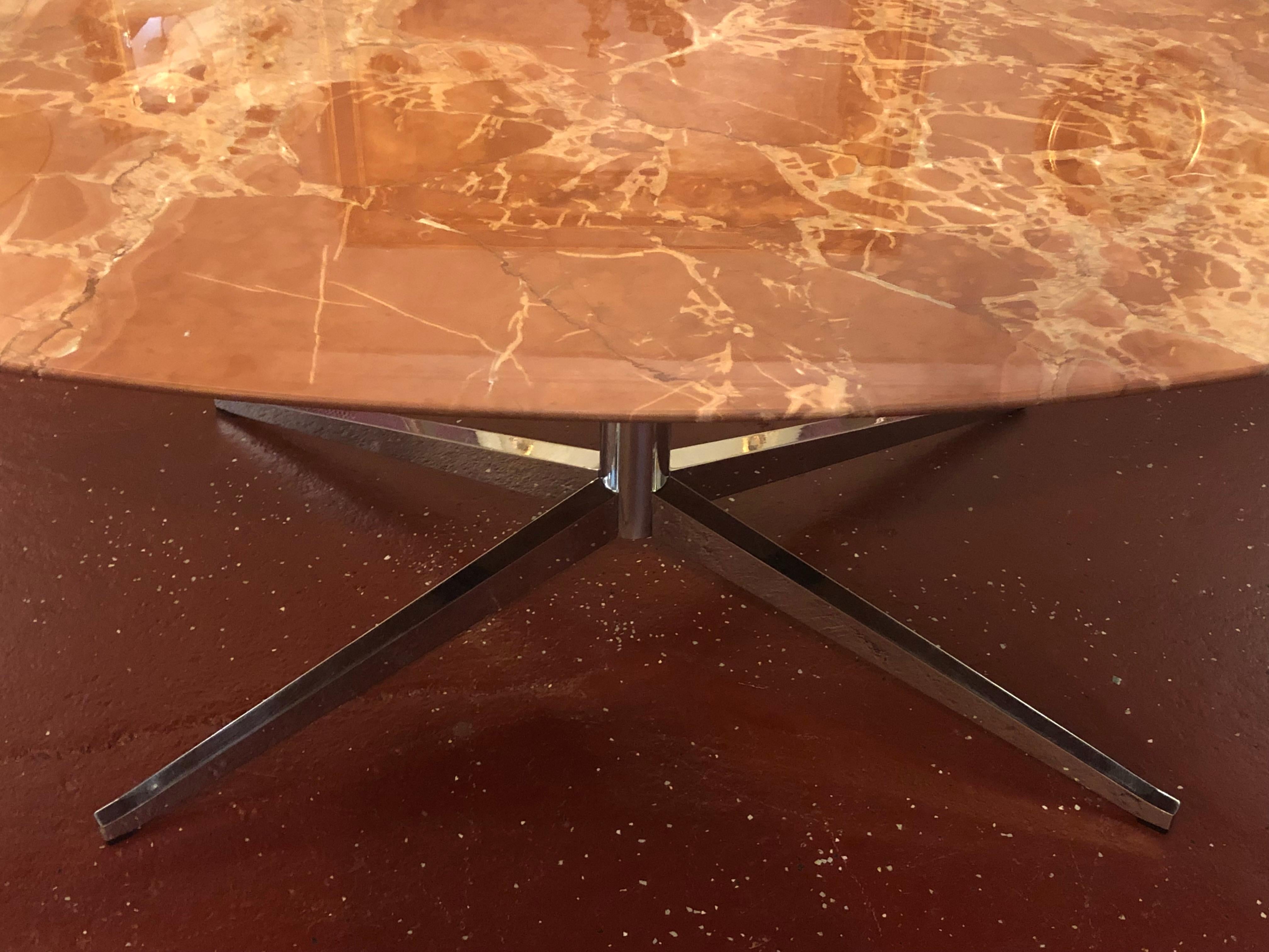 Mid-Century Modern Florence Knoll Dining Table / Conference Table Chrome Quad Based Marble Top