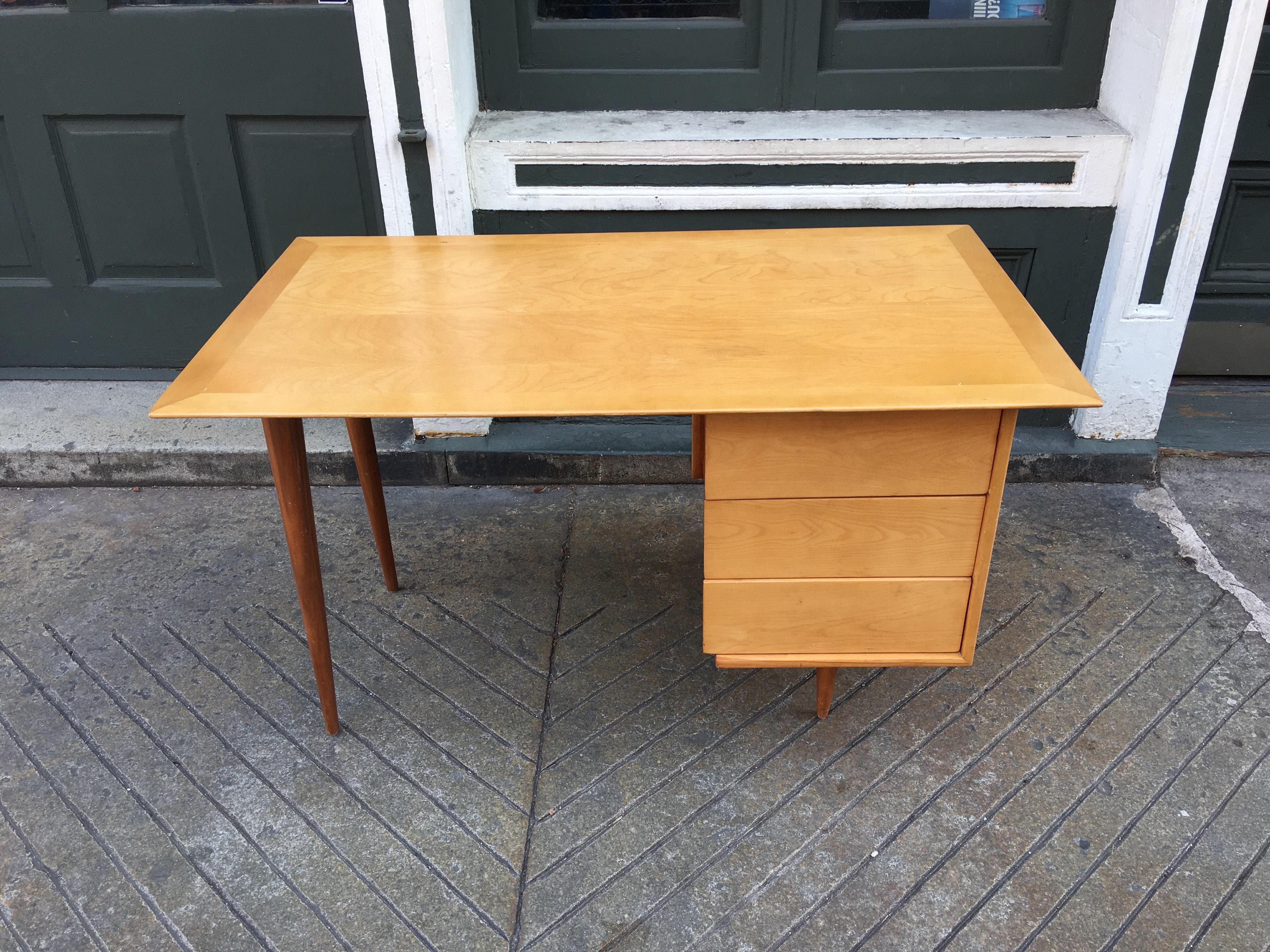 Mid-Century Modern Florence Knoll Style Birch and Walnut Desk