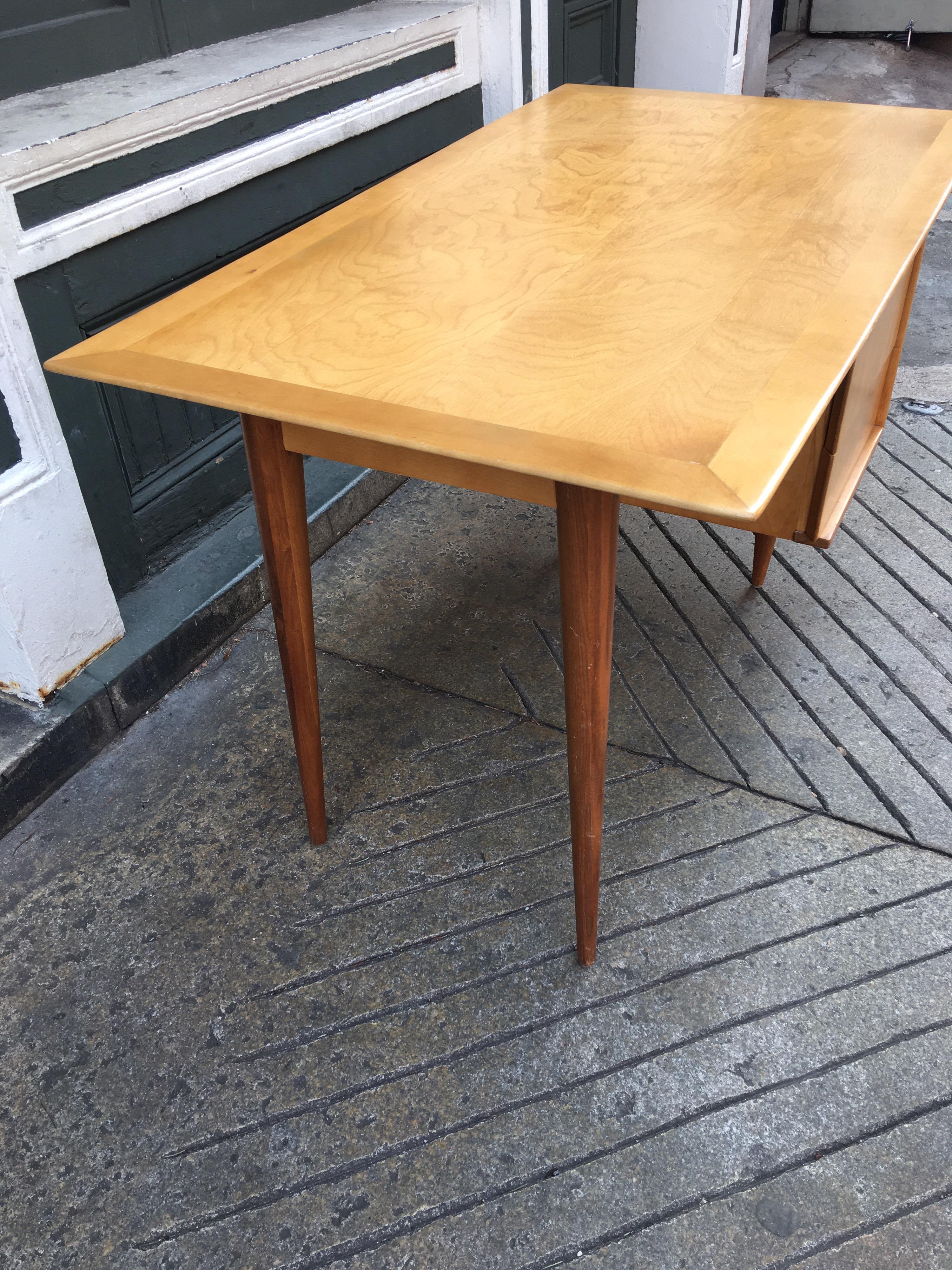 American Florence Knoll Style Birch and Walnut Desk
